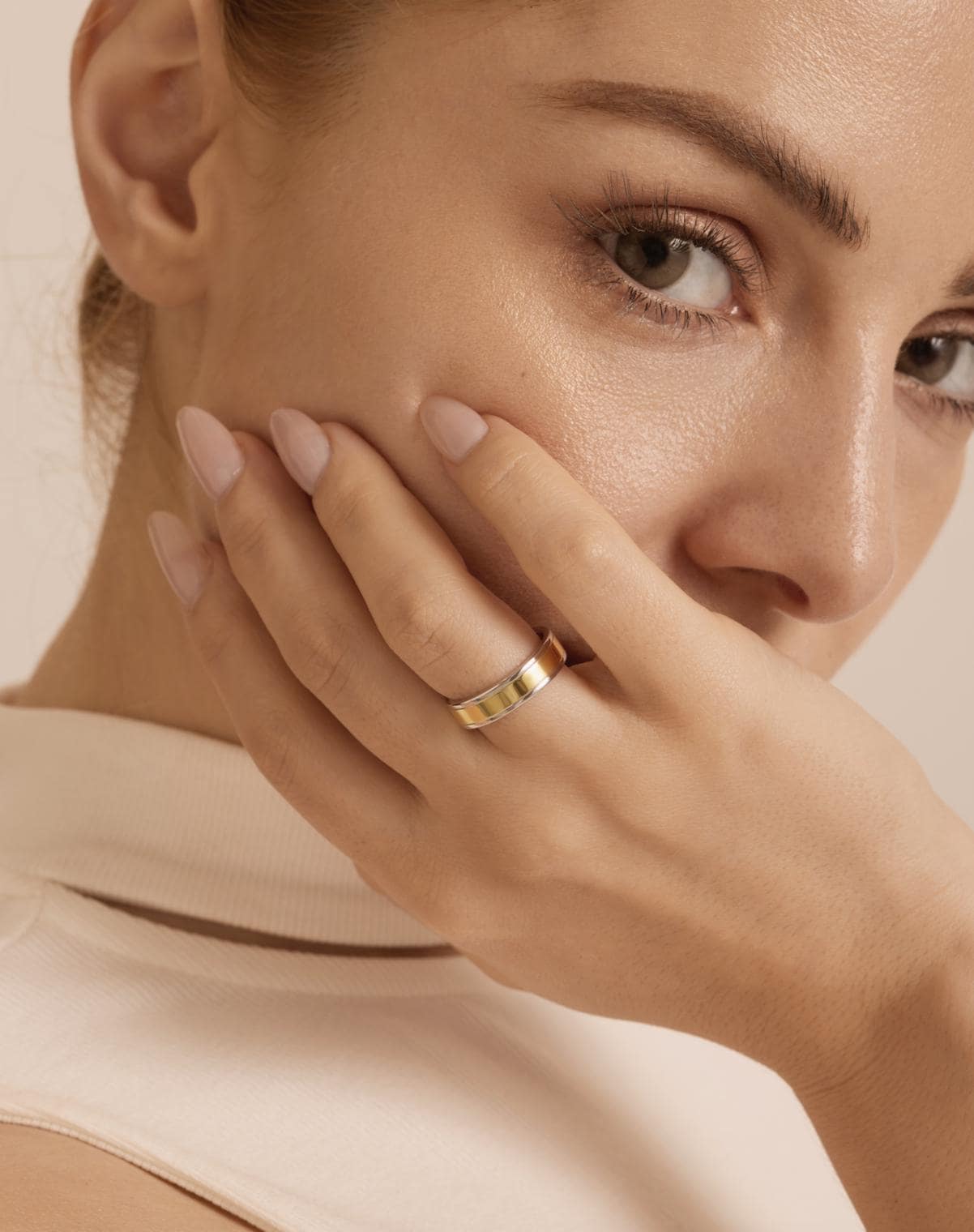 14K Yellow Gold 5MM Two Tone Wedding Band Ring