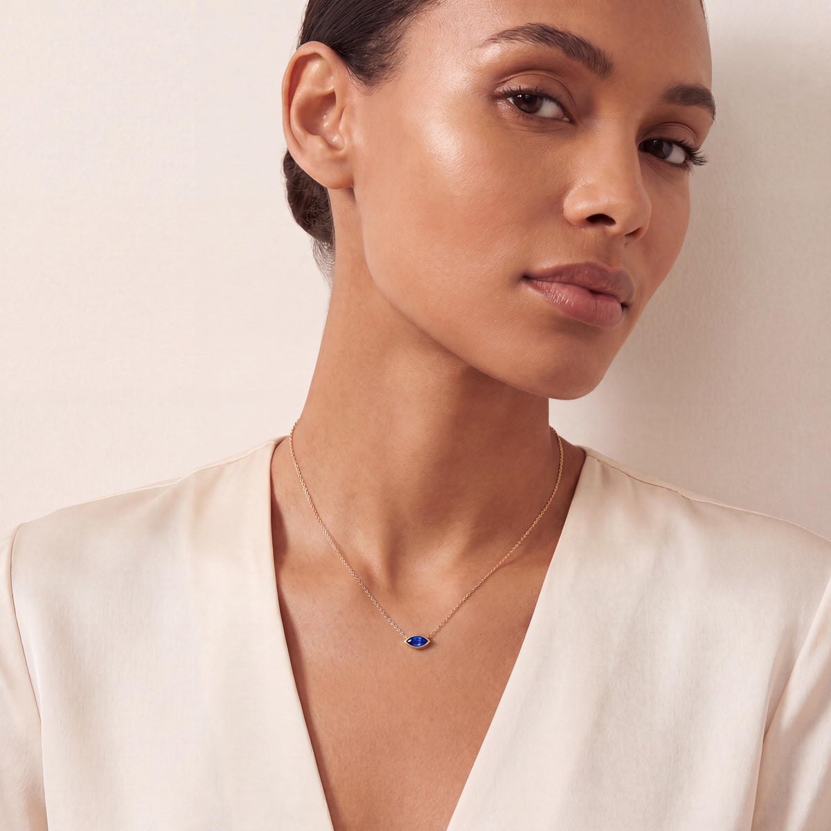 Marquise Solitaire Sapphire Dainty Bezel Set 14K Solid Gold Pendant Necklace