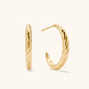 18K Gold Croissant Hoops: Twisted Dome Earrings