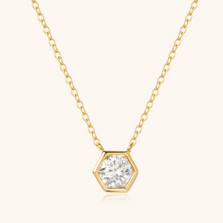 Honeycomb Gold Pendant: Round Solitaire Necklace