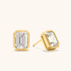 18K Gold Diamond Earrings: Emerald Cut Studs