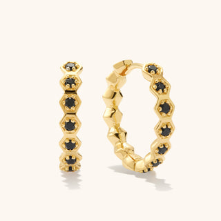 18K Gold Honeycomb Hoops: Chic Diamond Huggies