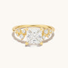 Floral Art Deco Gold Diamond Ring: Princess Solitaire