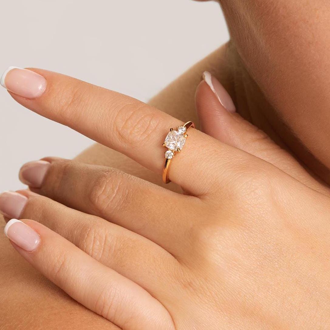 Custom Order  .925 Sterling Silver Moissanite Three Stone Cushion Cut Ring  Made By JIORE