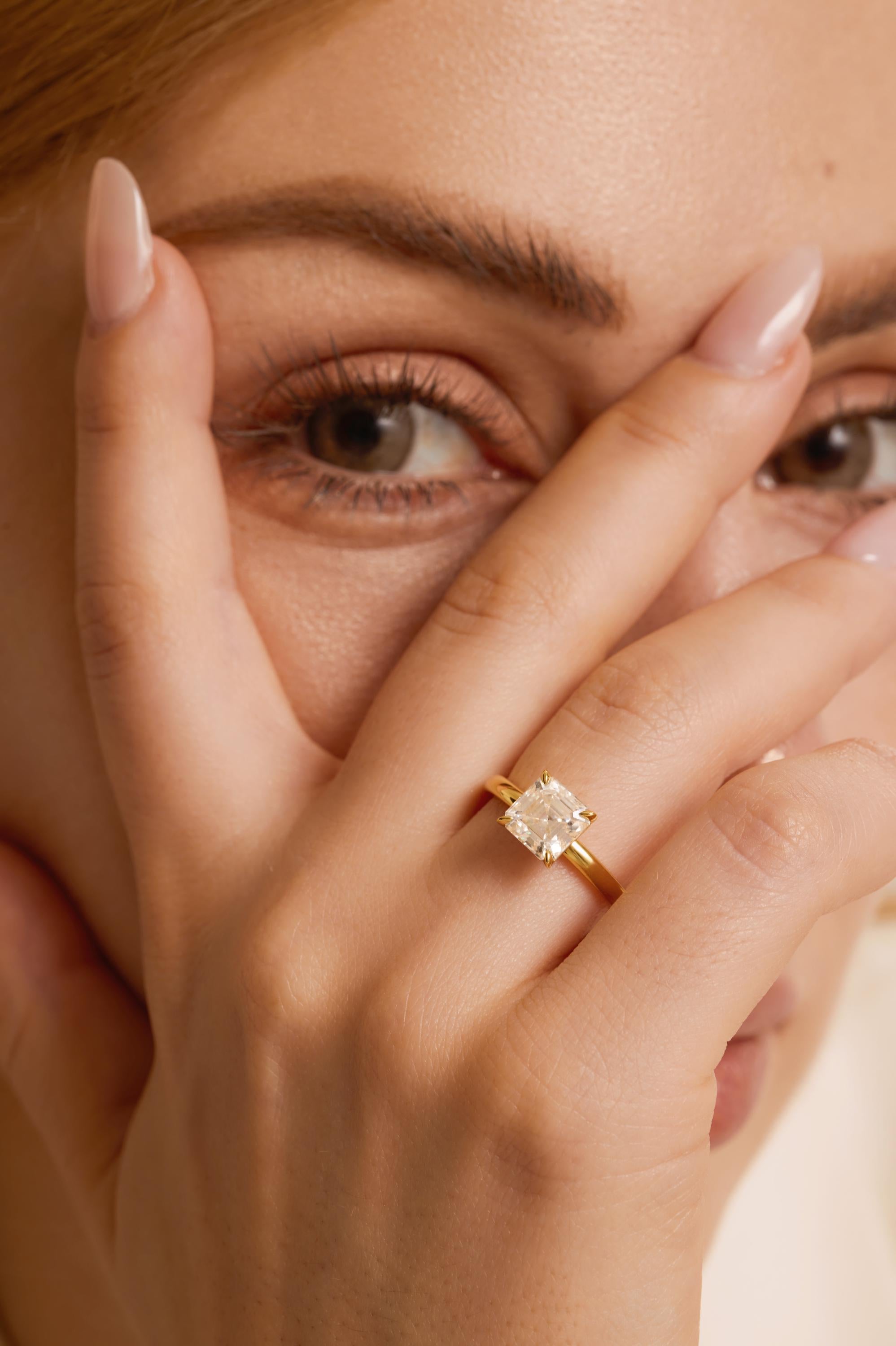 14kt Gold Prong Setting Asscher Cut Shaped 1.00-3.00 Ct Solitaire Diamond Engagement Ring