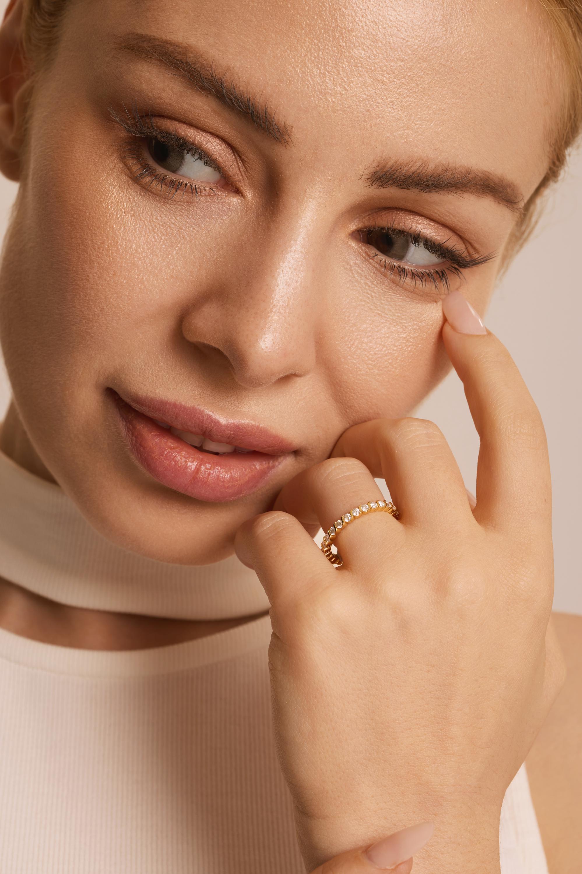 Twist Wave Round Diamond Eternity Band 14K Solid Gold Stackable Wedding Ring