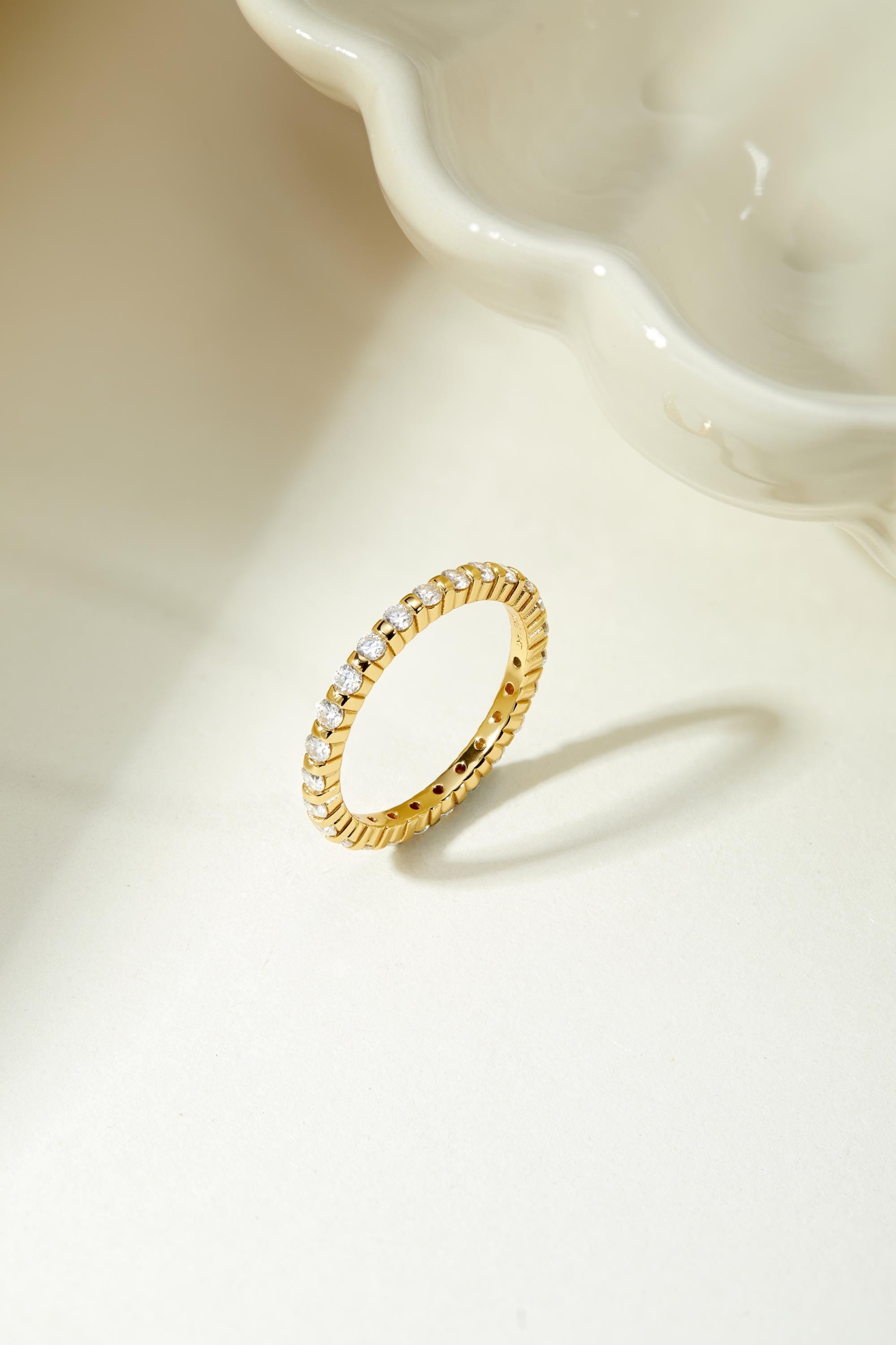 Diamond Round Full Eternity Stackable Wedding Band Ring 14K Solid Gold Bar Set