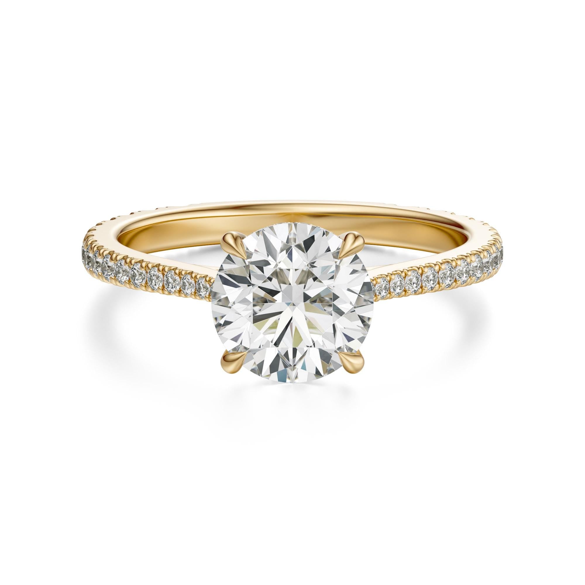 14kt Gold Pave Set Halo Graduated Round Shaped 1.50 Ct Solitaire Diamond Engagement Ring