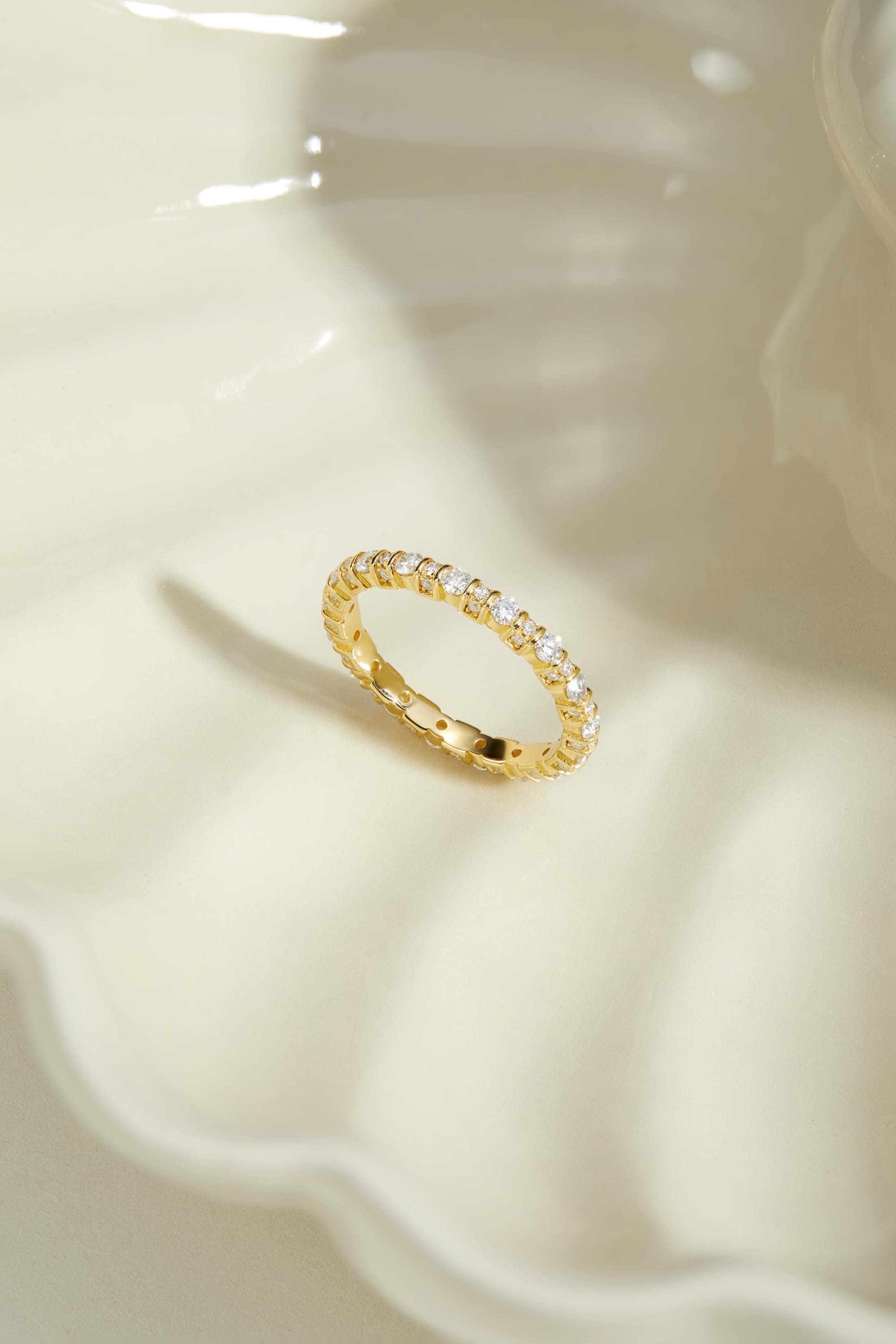 Diamond Full Eternity Round Wedding Band Ring 14K Solid Gold Bar Set