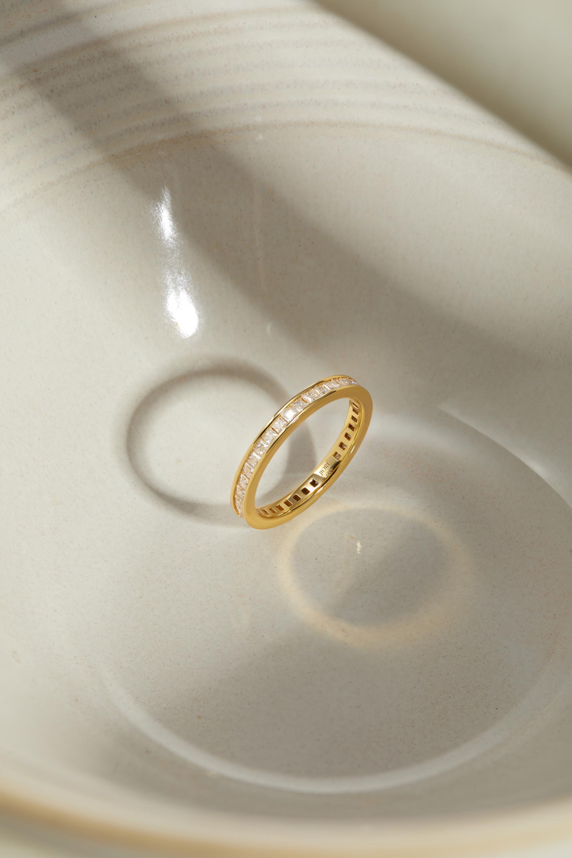 Princess Cut Diamond Full Eternity Stackable Wedding Band Ring 14K Solid Gold Channel Set