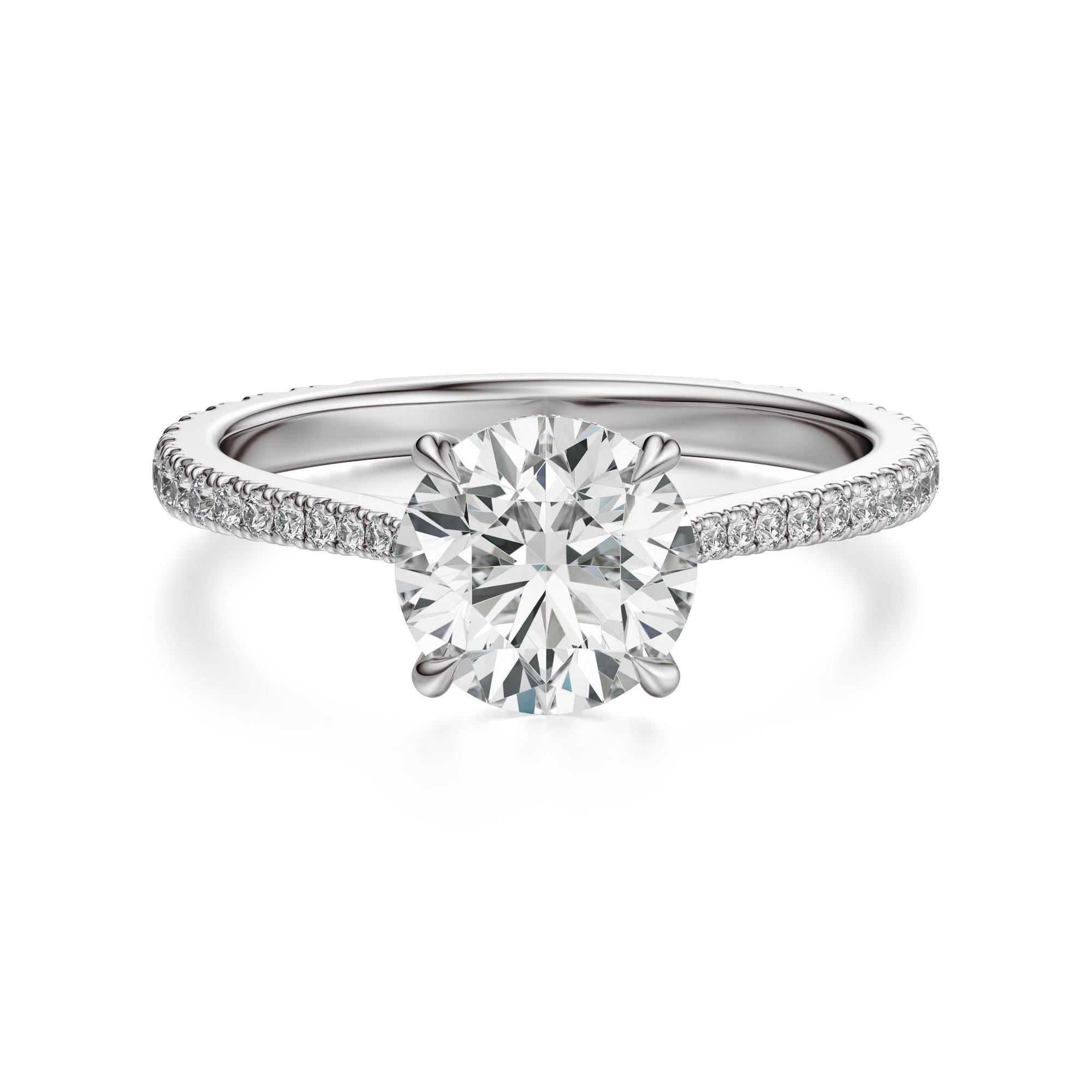 14kt Gold Pave Set Halo Graduated Round Shaped 1.50 Ct Solitaire Diamond Engagement Ring