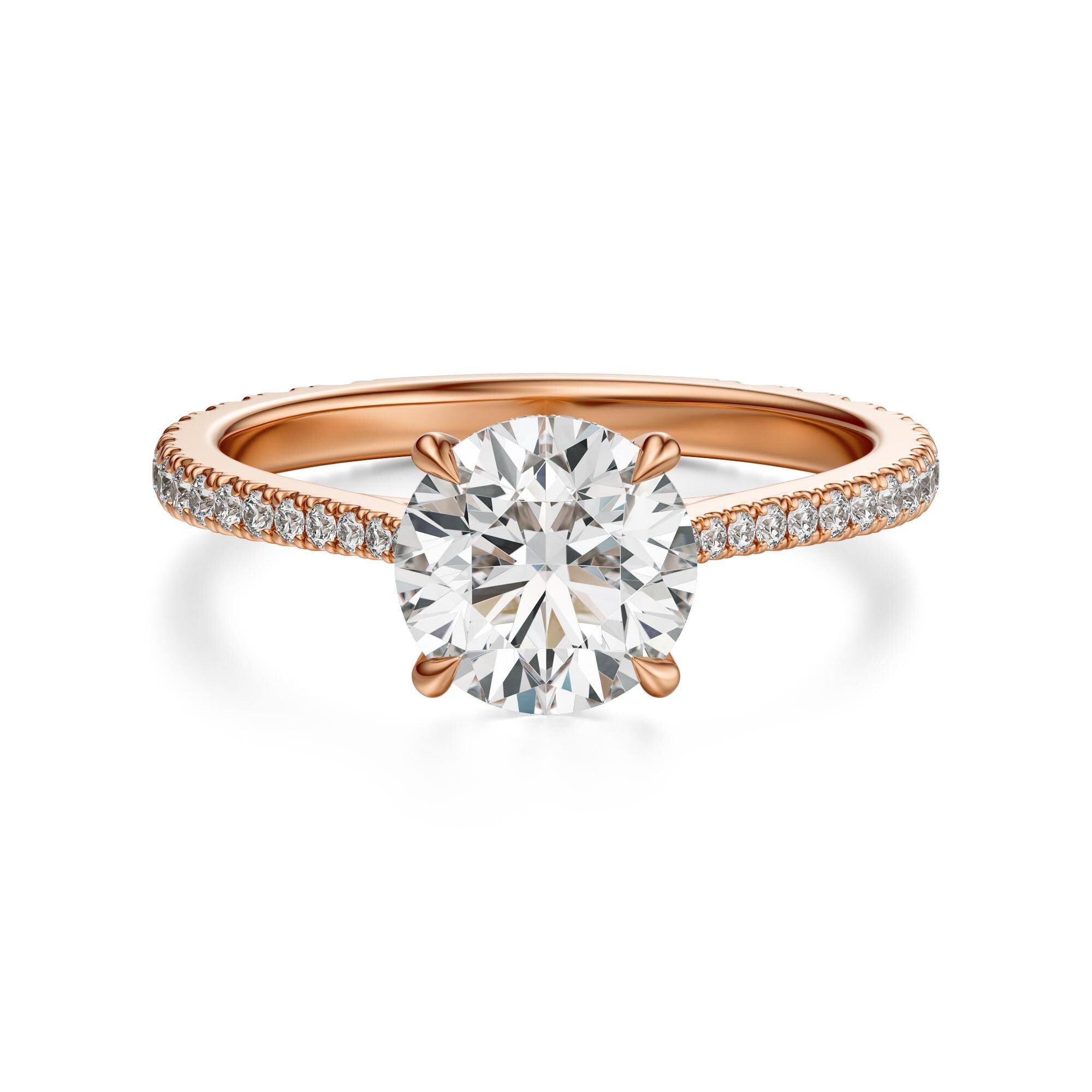 14kt Gold Pave Set Halo Graduated Round Shaped 1.50 Ct Solitaire Diamond Engagement Ring
