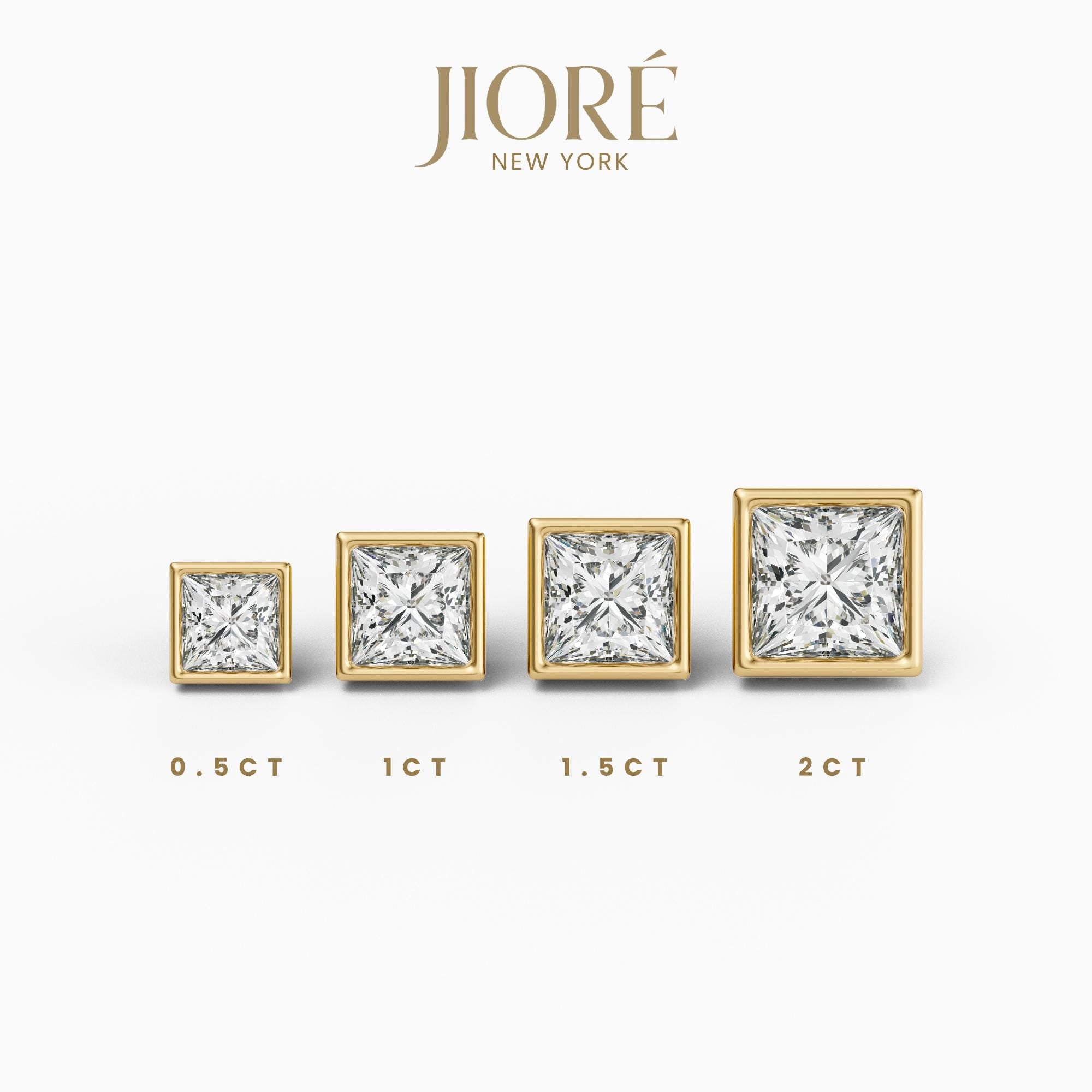 14k Gold Princess Cut Studs  Bezel Set Diamond Earrings  1.00-4.00 CTW  Minimalist Gift For Her By JIORE