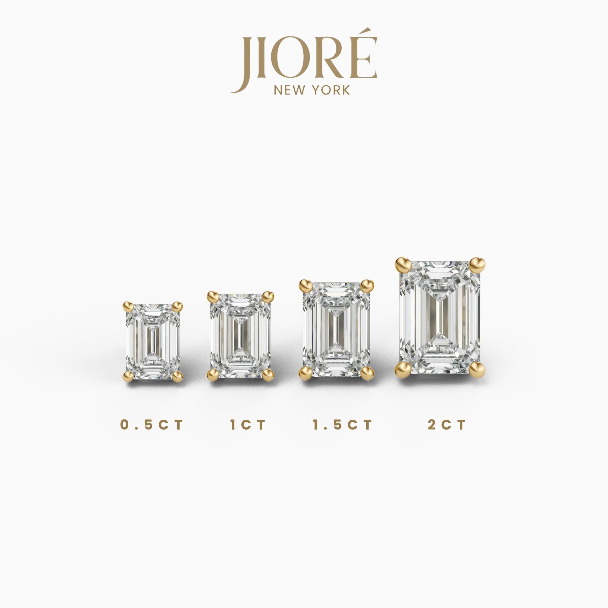 14k Gold Emerald Cut Studs  Prong Set Diamond Earrings  1.00-4.00 CTW  Minimalist Gift For Her By JIORE