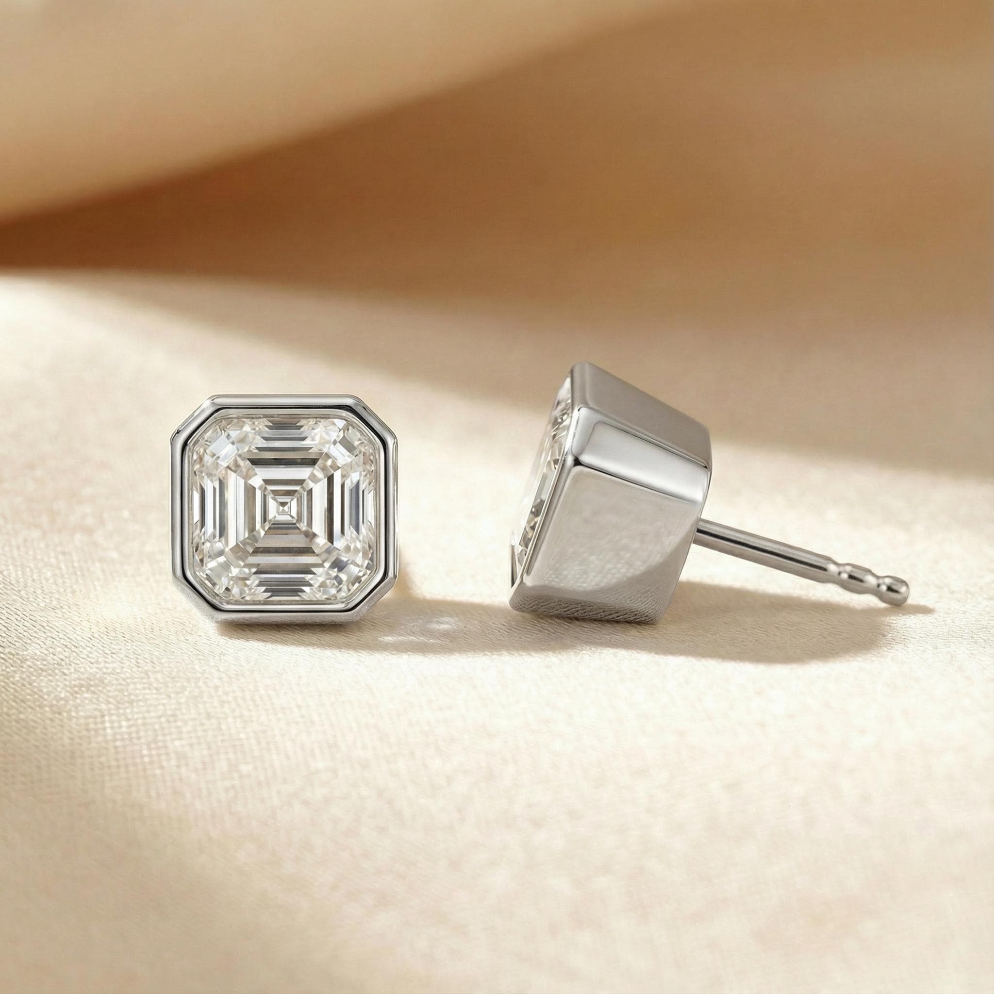 14k Gold Asscher Cut Studs  Bezel Set Diamond Earrings  1.00-4.00 CTW  Minimalist Gift For Her By JIORE