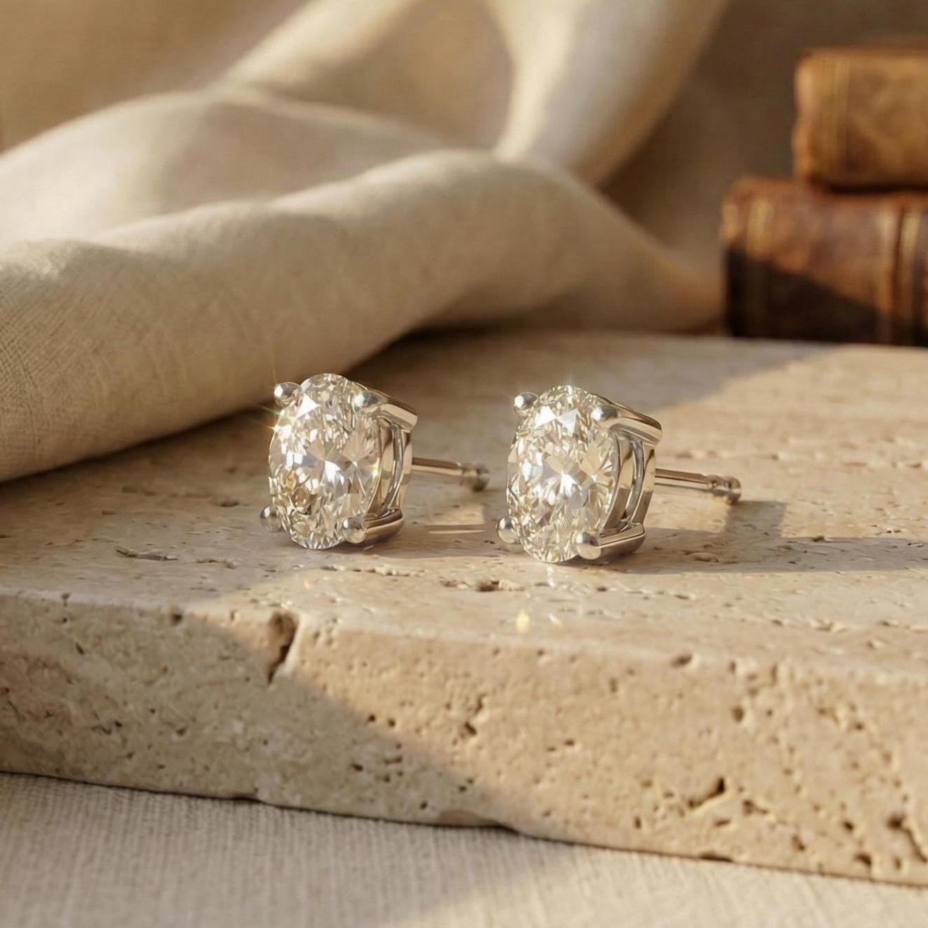 14k Gold Oval Studs  Prong Set Oval Cut Diamond Earrings  1.00-4.00 CTW  Minimalist Gift For Her By JIORE