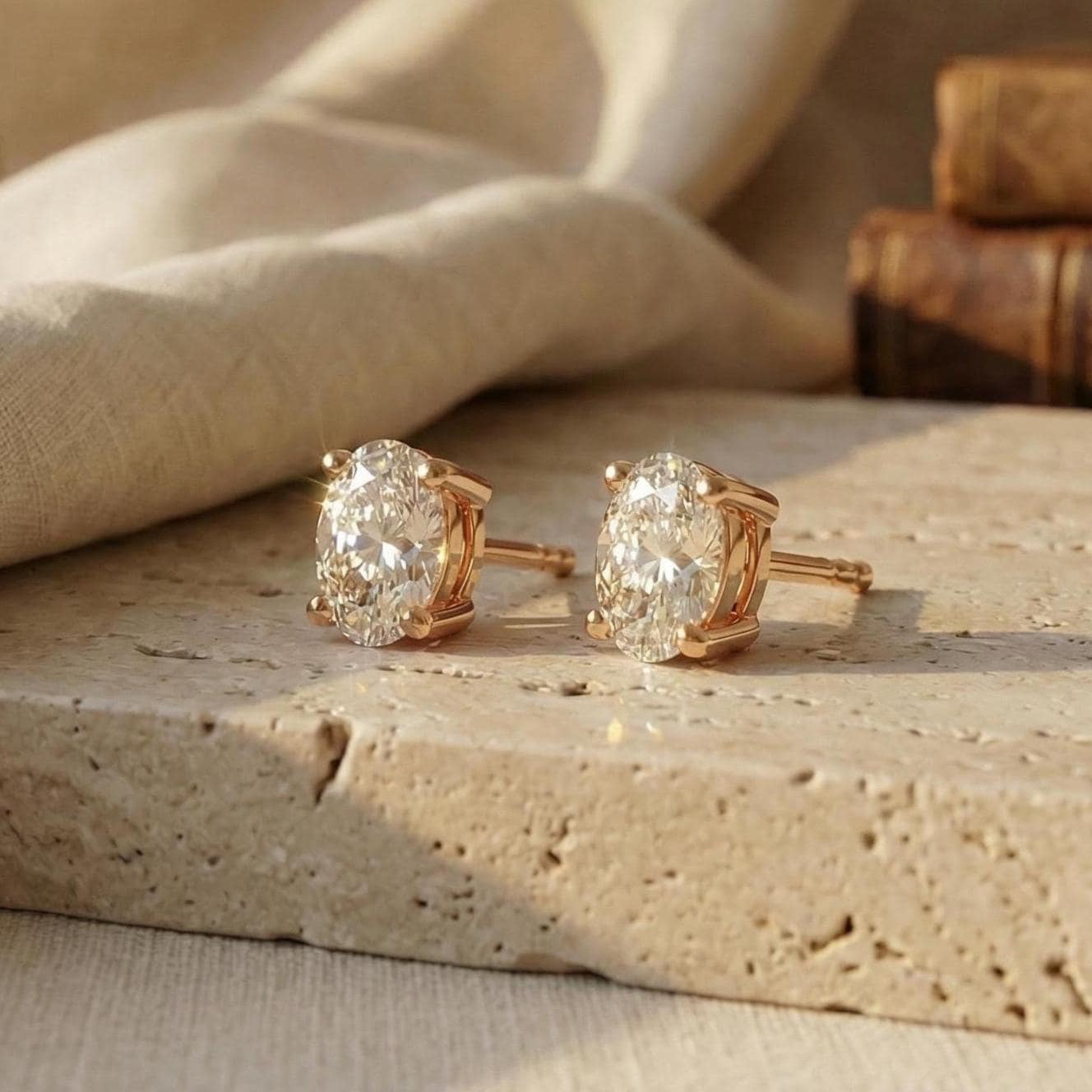 14k Gold Oval Studs  Prong Set Oval Cut Diamond Earrings  1.00-4.00 CTW  Minimalist Gift For Her By JIORE