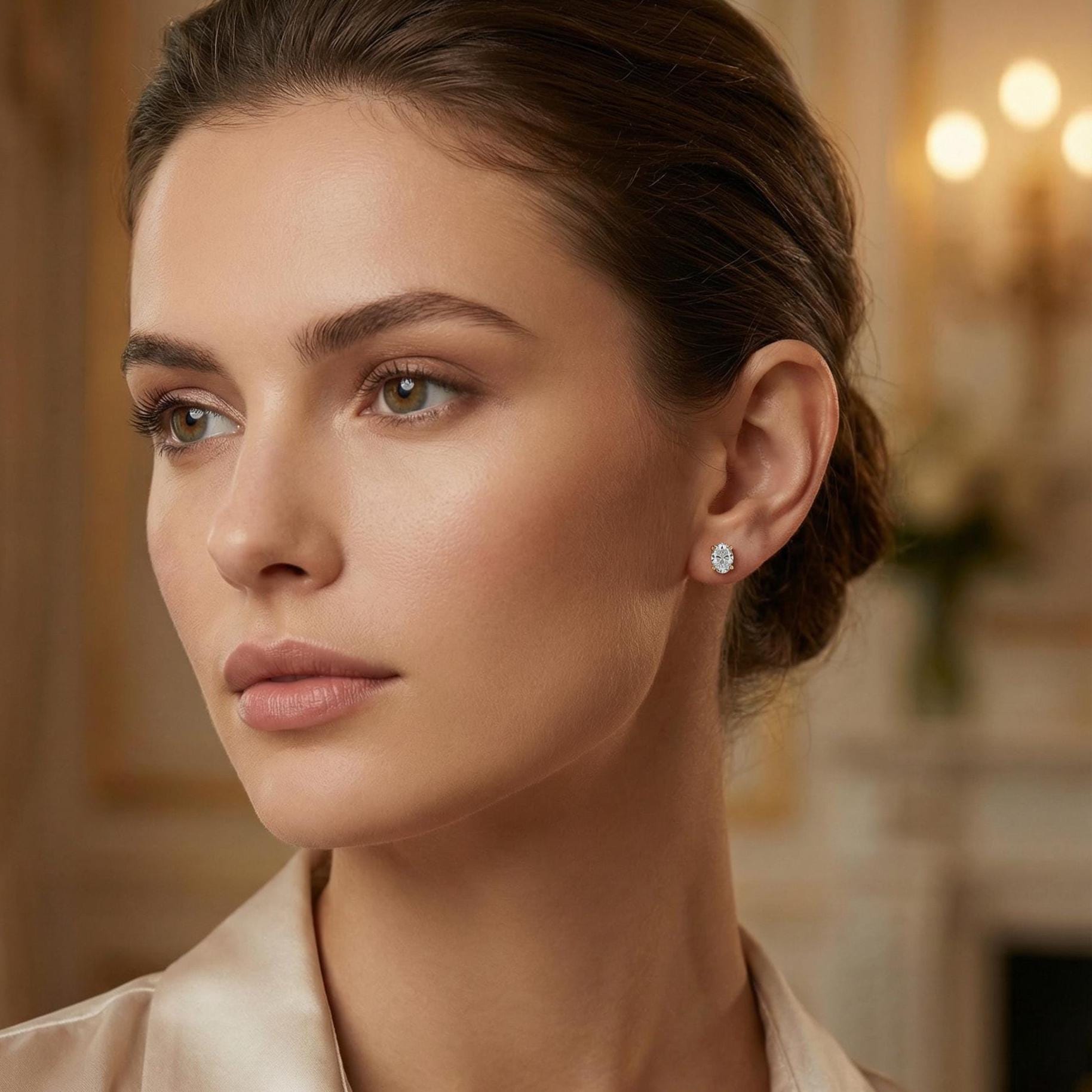 14k Gold Oval Studs  Prong Set Oval Cut Diamond Earrings  1.00-4.00 CTW  Minimalist Gift For Her By JIORE