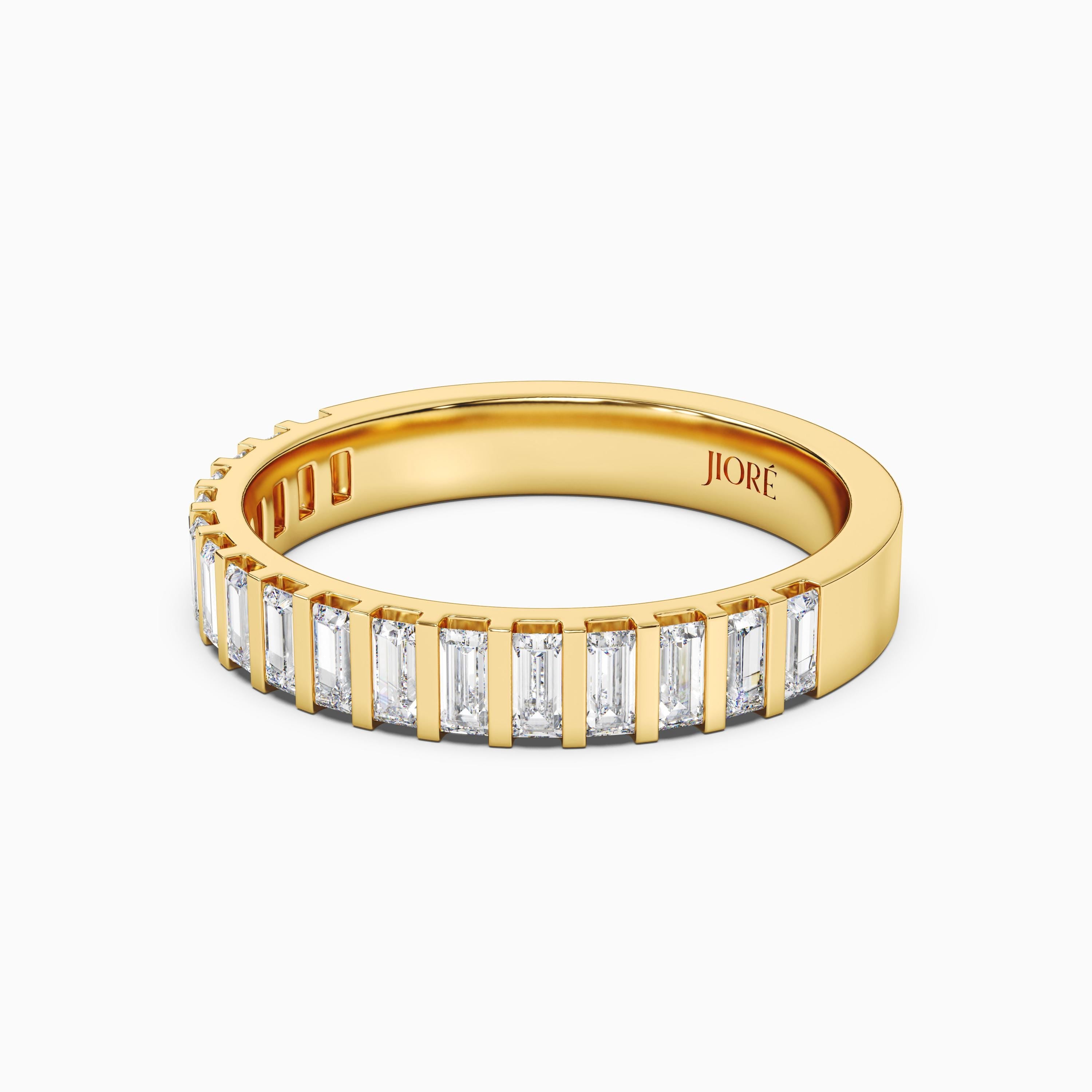 Baguette Cut Diamond Vertical Half Way Eternity Wedding Band Ring 14K Solid Gold Bar Set