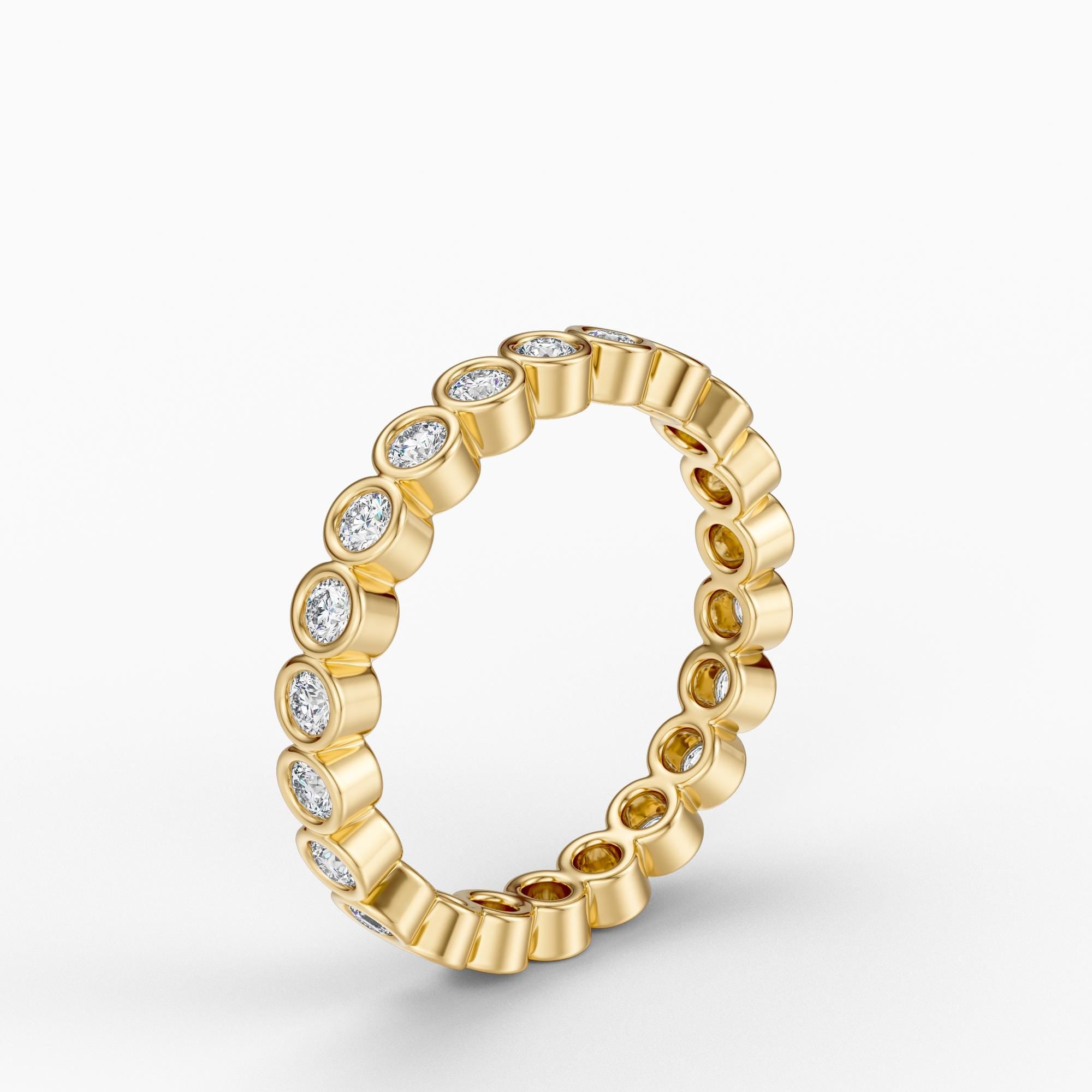 Diamond Full Eternity Wedding Band Ring Stackable 14Kt Gold Bezel Set Round Brilliant Cut