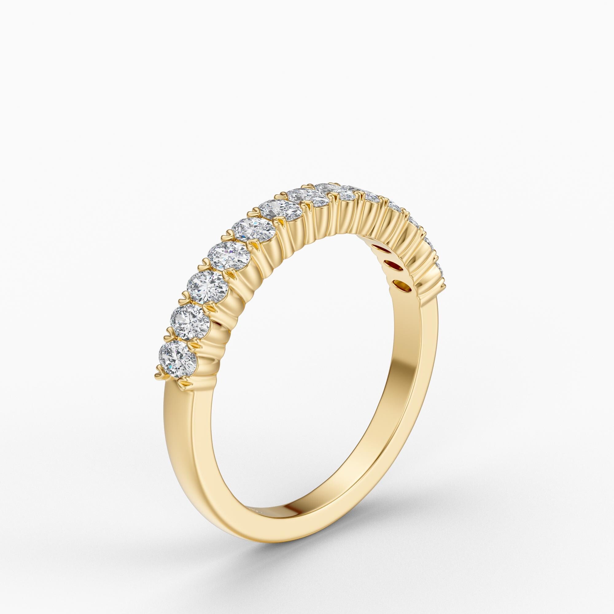 Oval Cut Vertical Diamond Half Way Eternity Wedding Band Ring 14K Solid Gold Prong Set