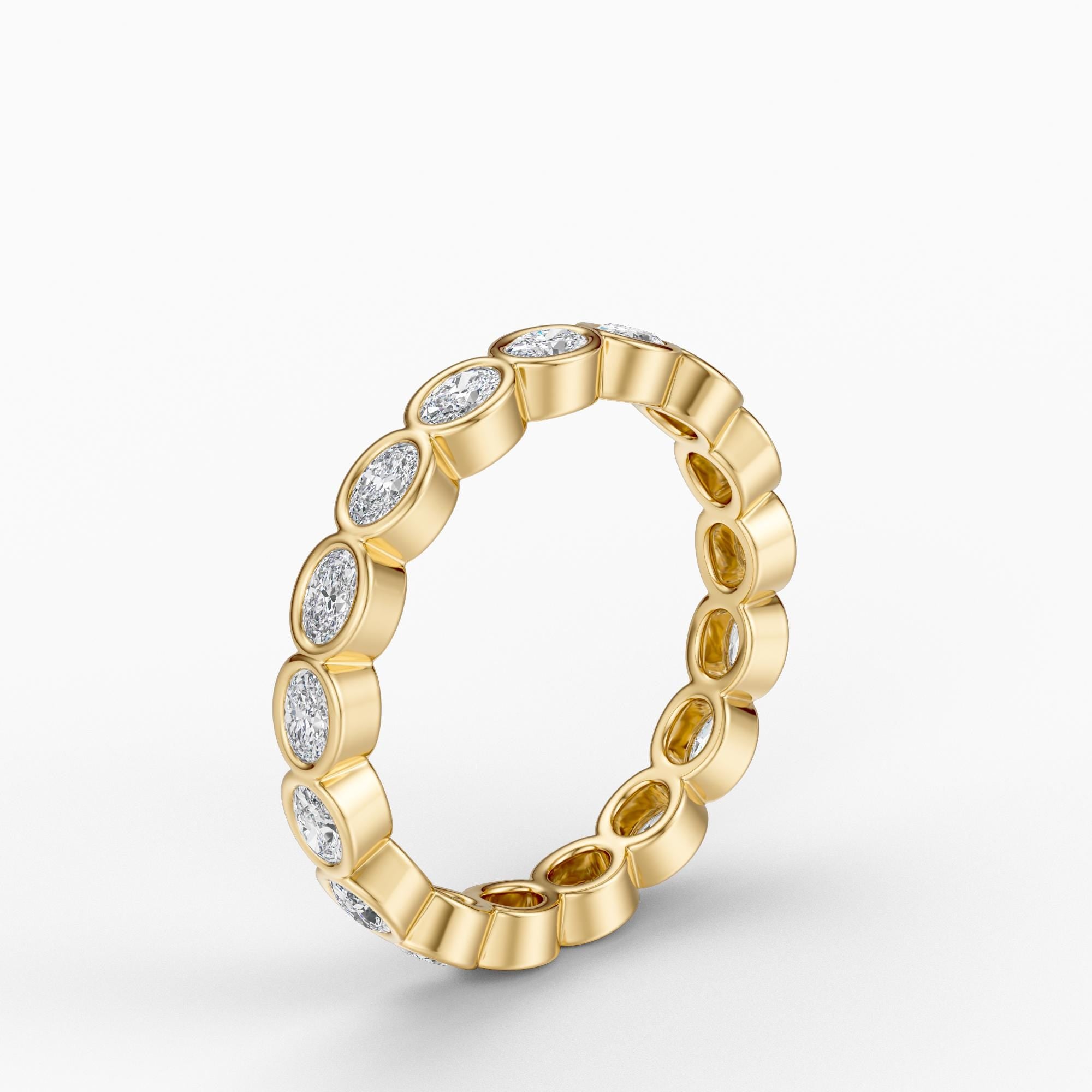 Diamond Full Eternity Wedding Band Ring Stackable 14K Solid Gold Bezel Set Oval Cut