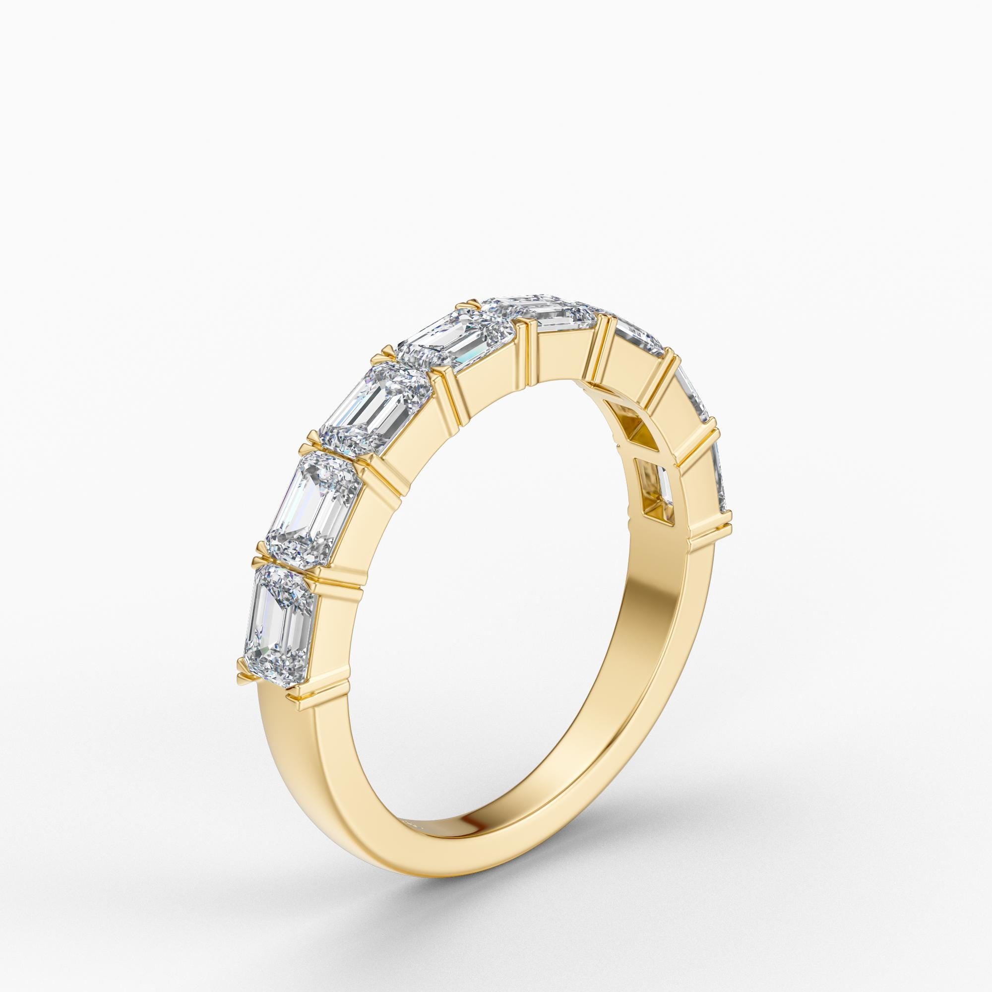 Emerald Cut Diamond Half Way Eternity Wedding Band Ring 14K Solid Gold Prong Set