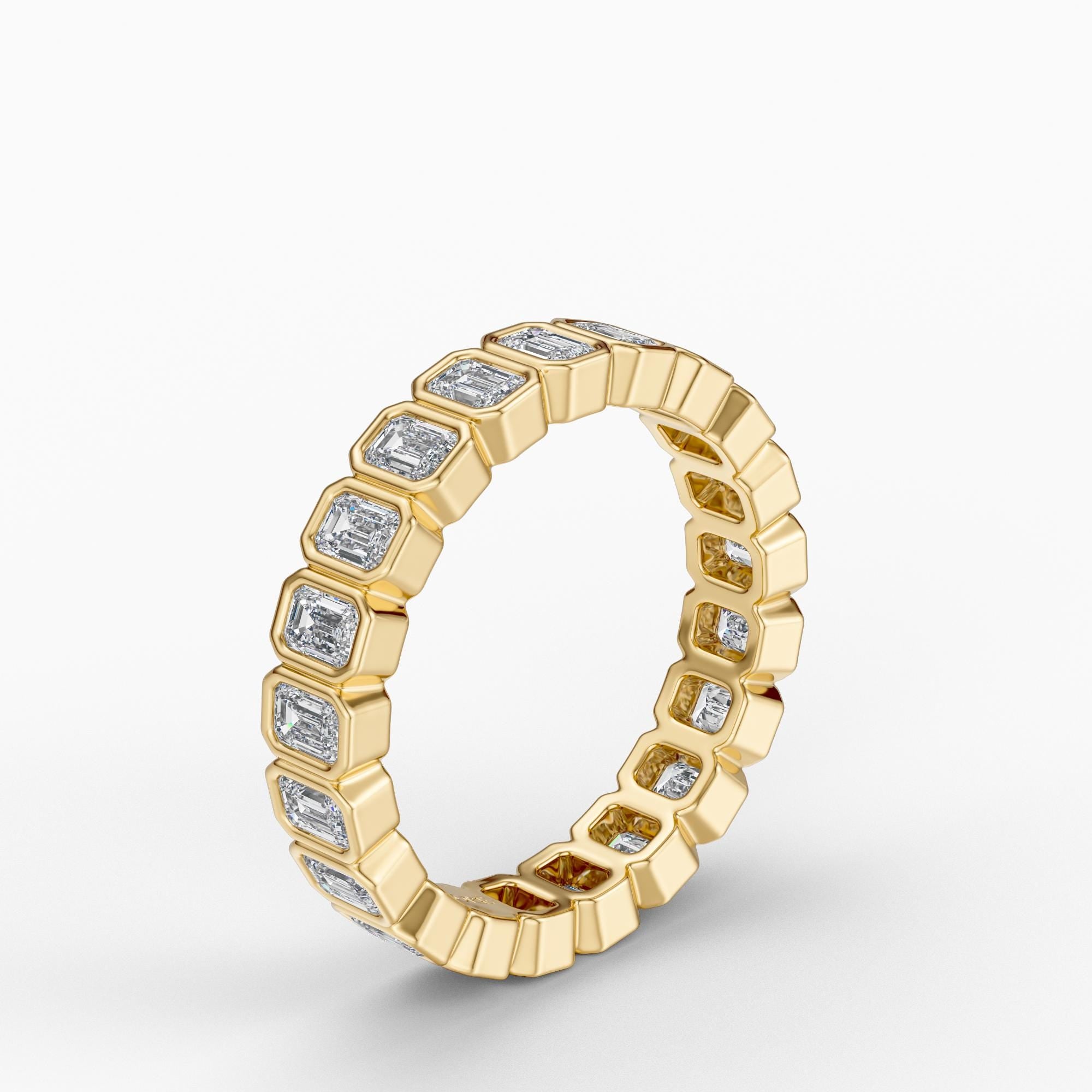 Emerald Cut Vertical Diamond Full Eternity Wedding Band Ring 14K Solid Gold Bezel Set