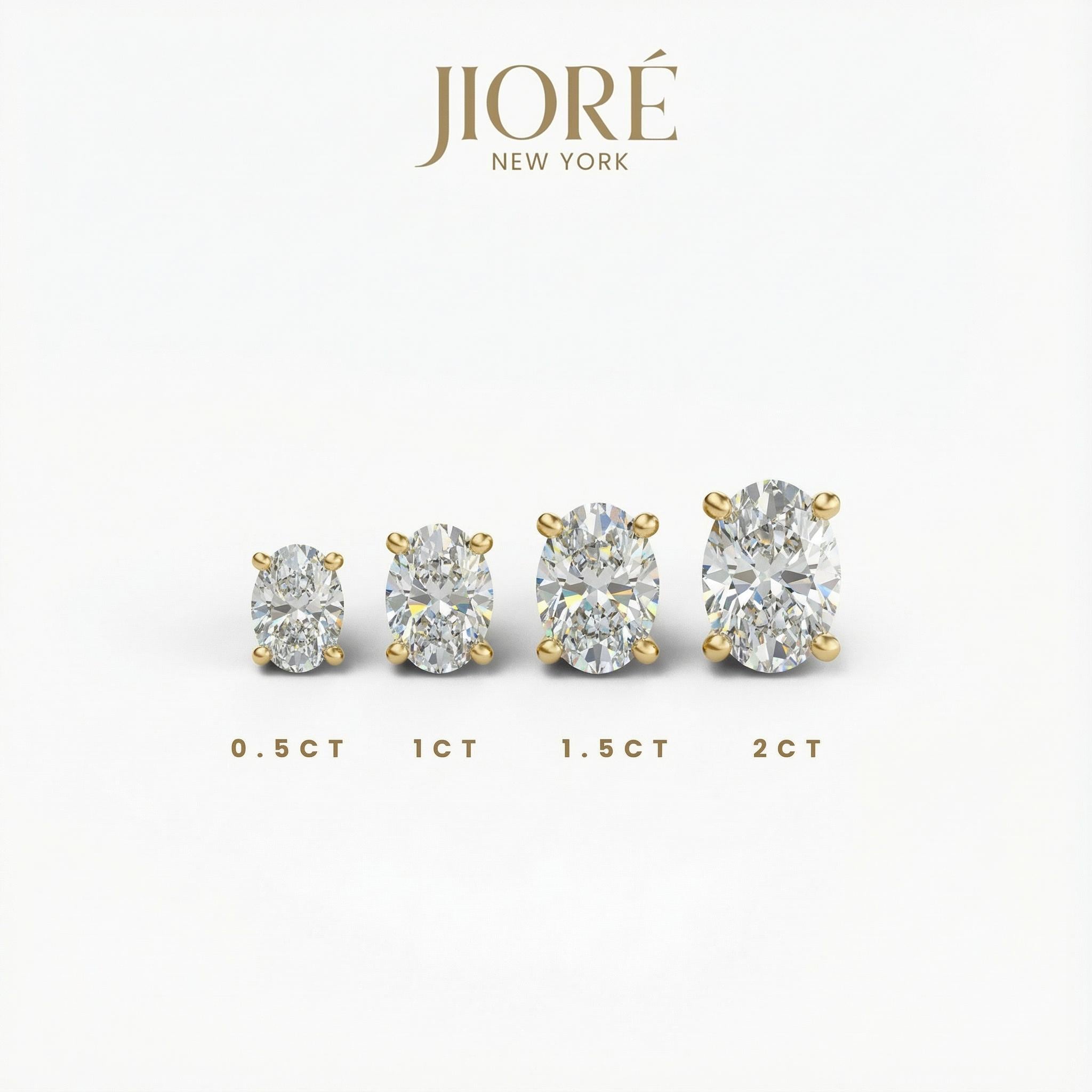 14k Gold Oval Studs  Prong Set Oval Cut Diamond Earrings  1.00-4.00 CTW  Minimalist Gift For Her By JIORE