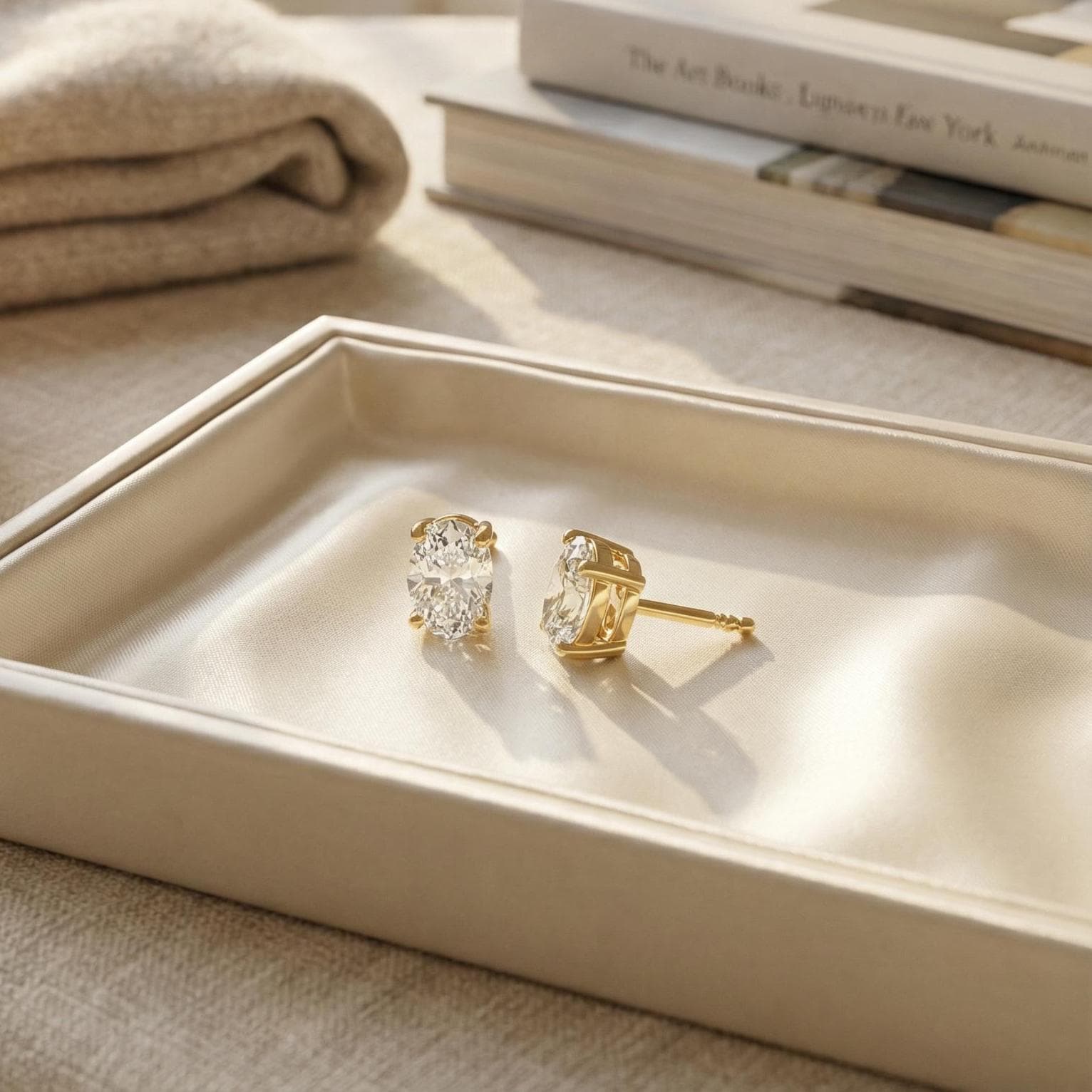 14k Gold Oval Studs  Prong Set Oval Cut Diamond Earrings  1.00-4.00 CTW  Minimalist Gift For Her By JIORE