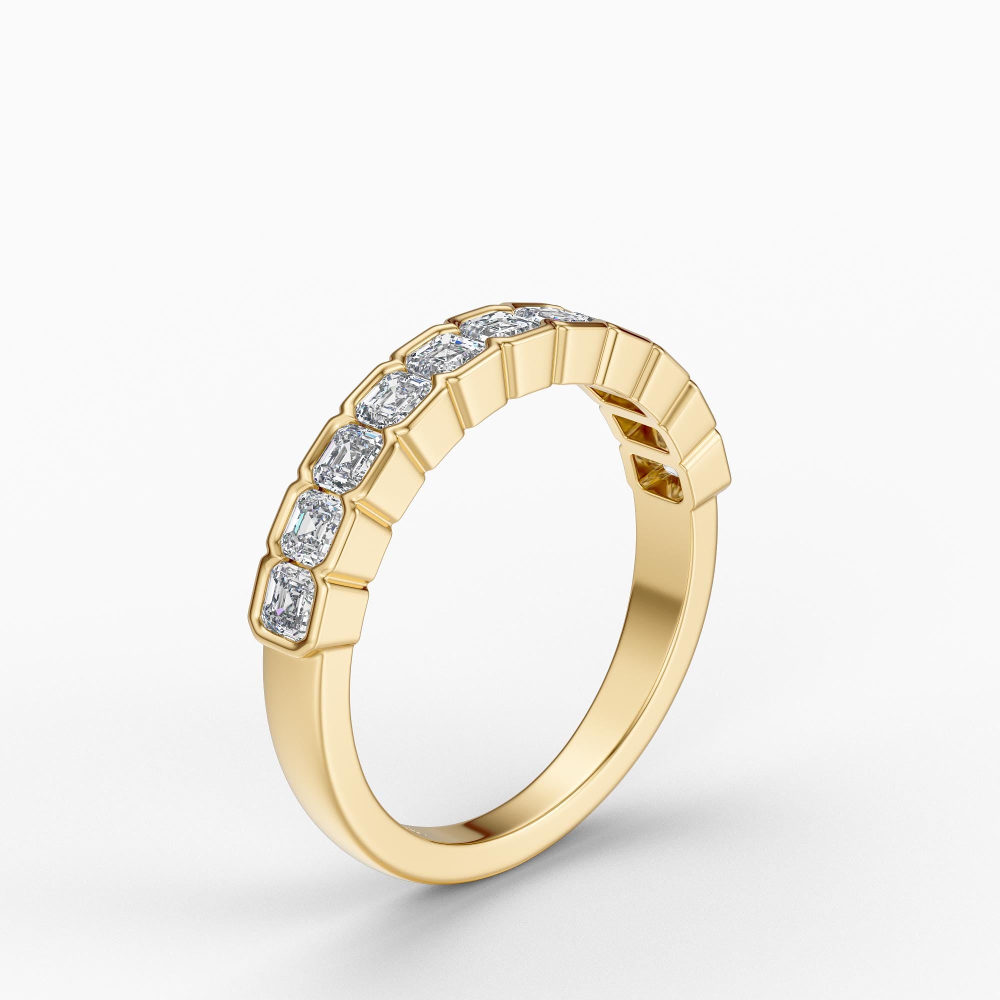 Asscher Cut Diamond Half Way Eternity Wedding Band Ring 14K Solid Gold Half Bezel