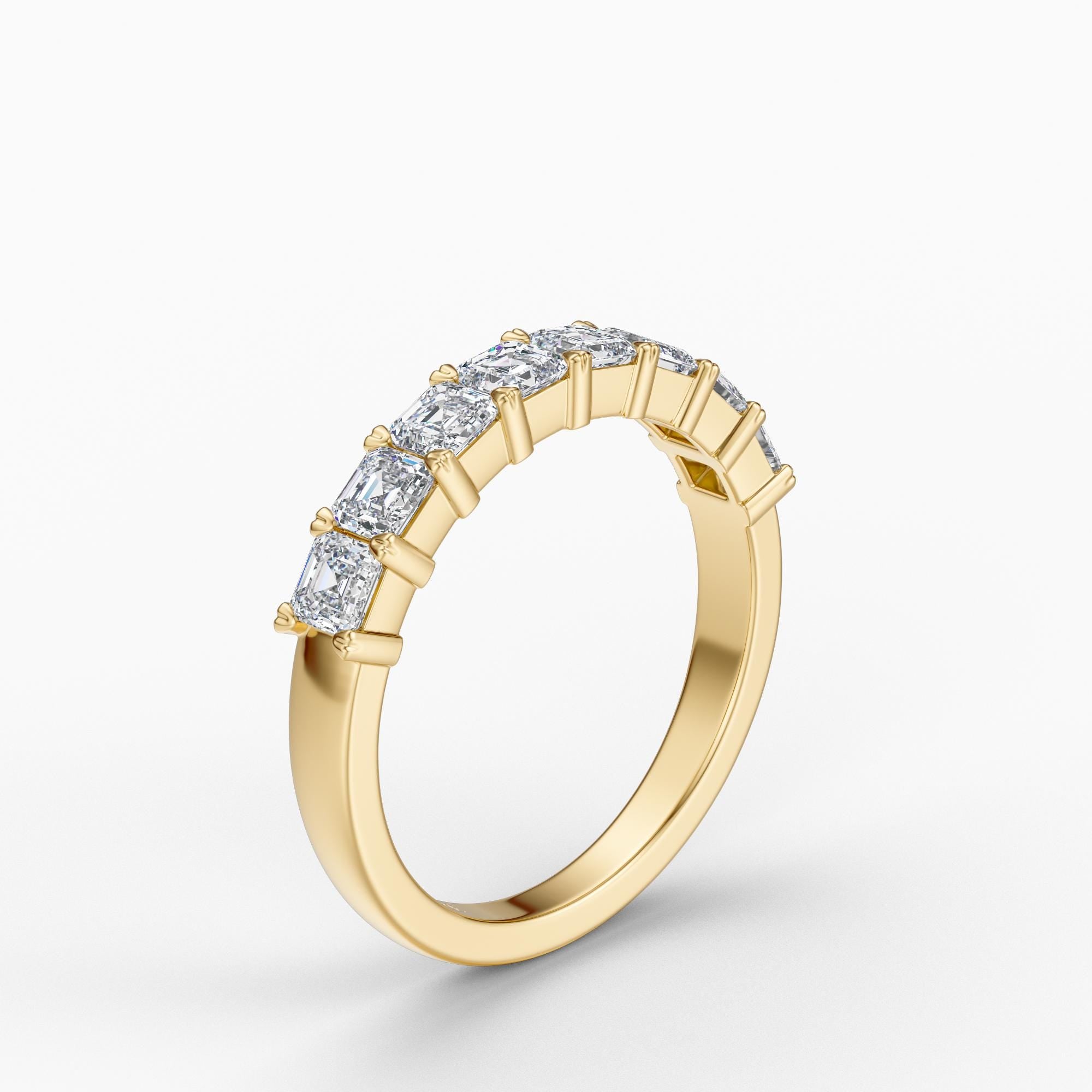 Asscher Cut Diamond Half Way Eternity Wedding Band Ring 14K Solid Gold Prong Set