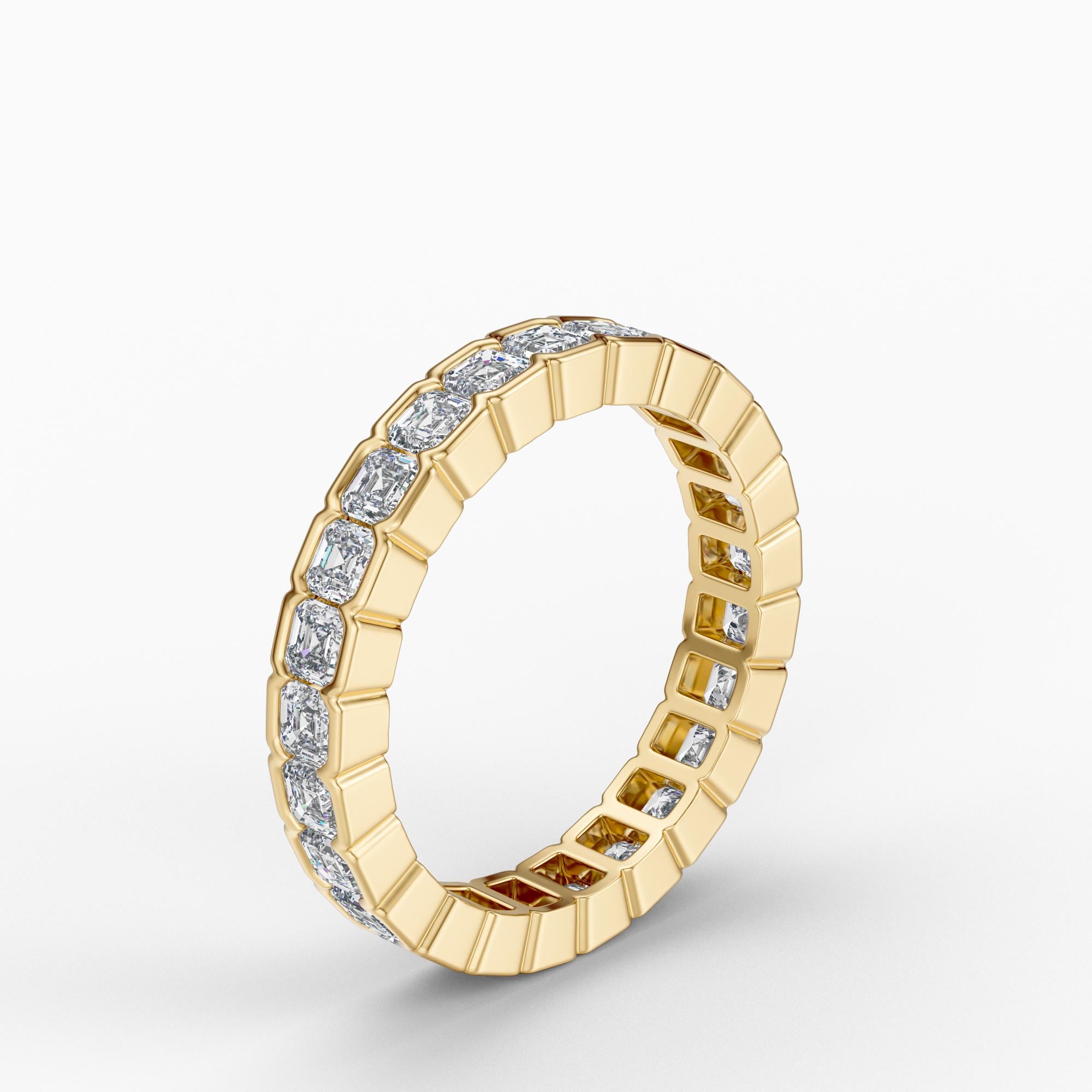 Asscher Cut Diamond Full Eternity Wedding Band Ring 14K Solid Gold Half Bezel Set