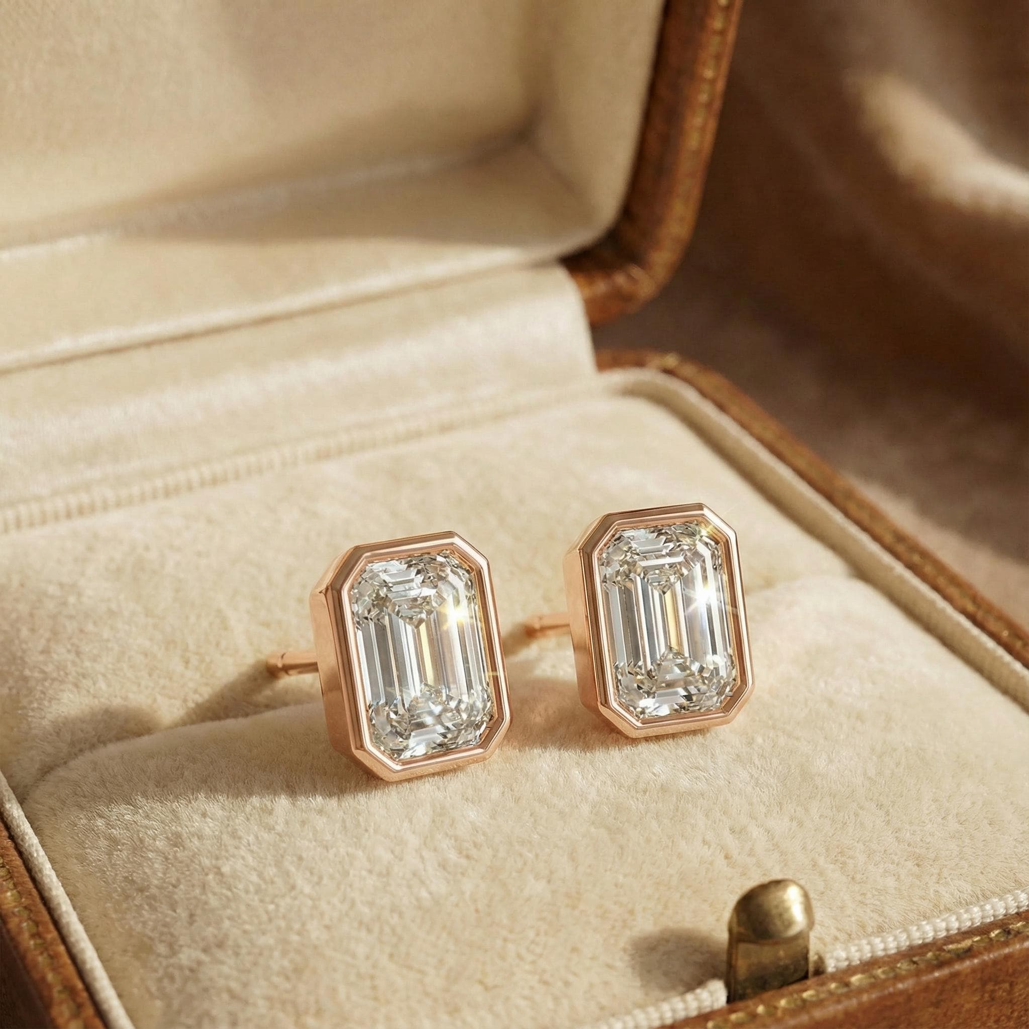 14k Gold Emerald Cut Studs  Bezel Set Diamond Earrings  1.00-4.00 CTW  Minimalist Gift For Her By JIORE