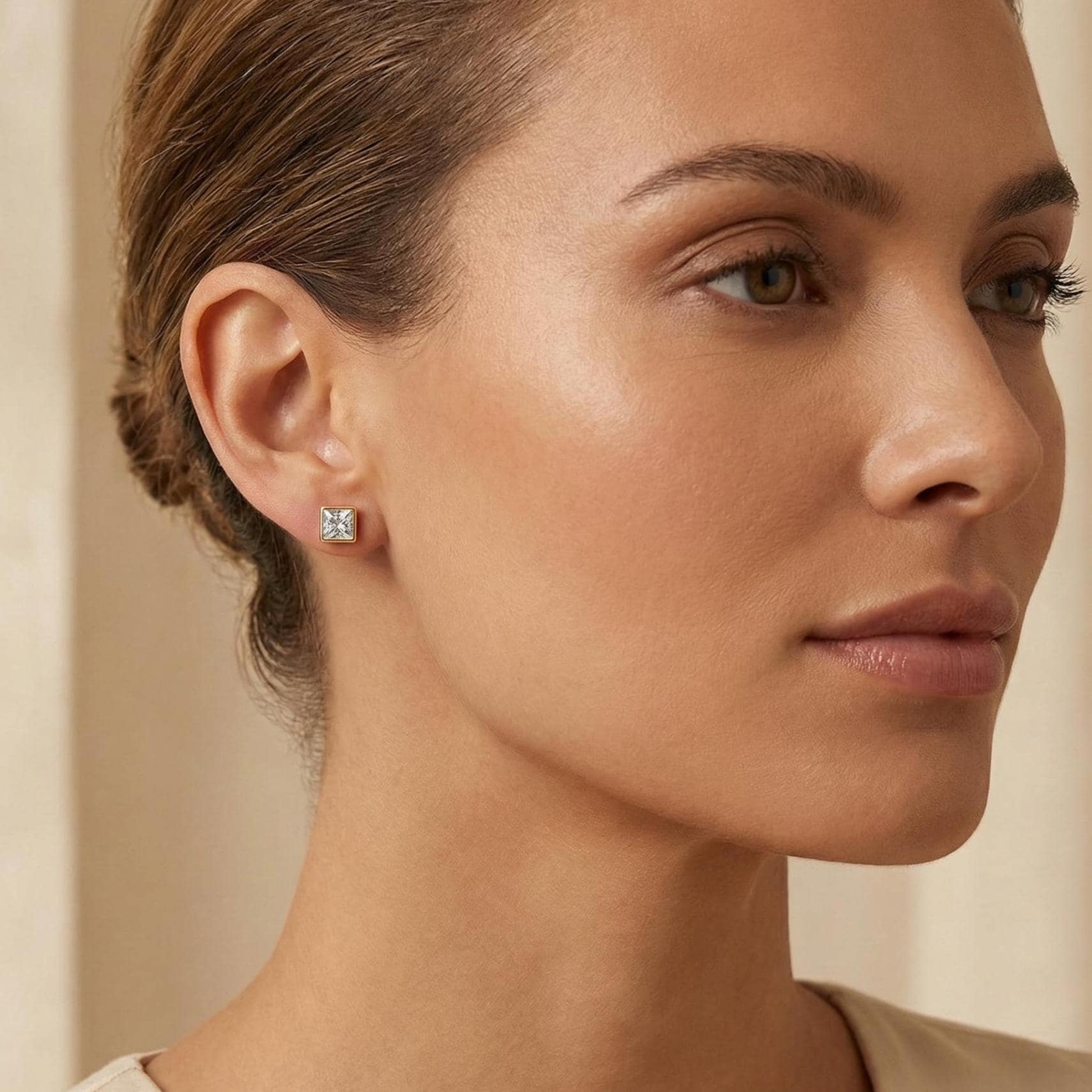 14k Gold Princess Cut Studs  Bezel Set Diamond Earrings  1.00-4.00 CTW  Minimalist Gift For Her By JIORE