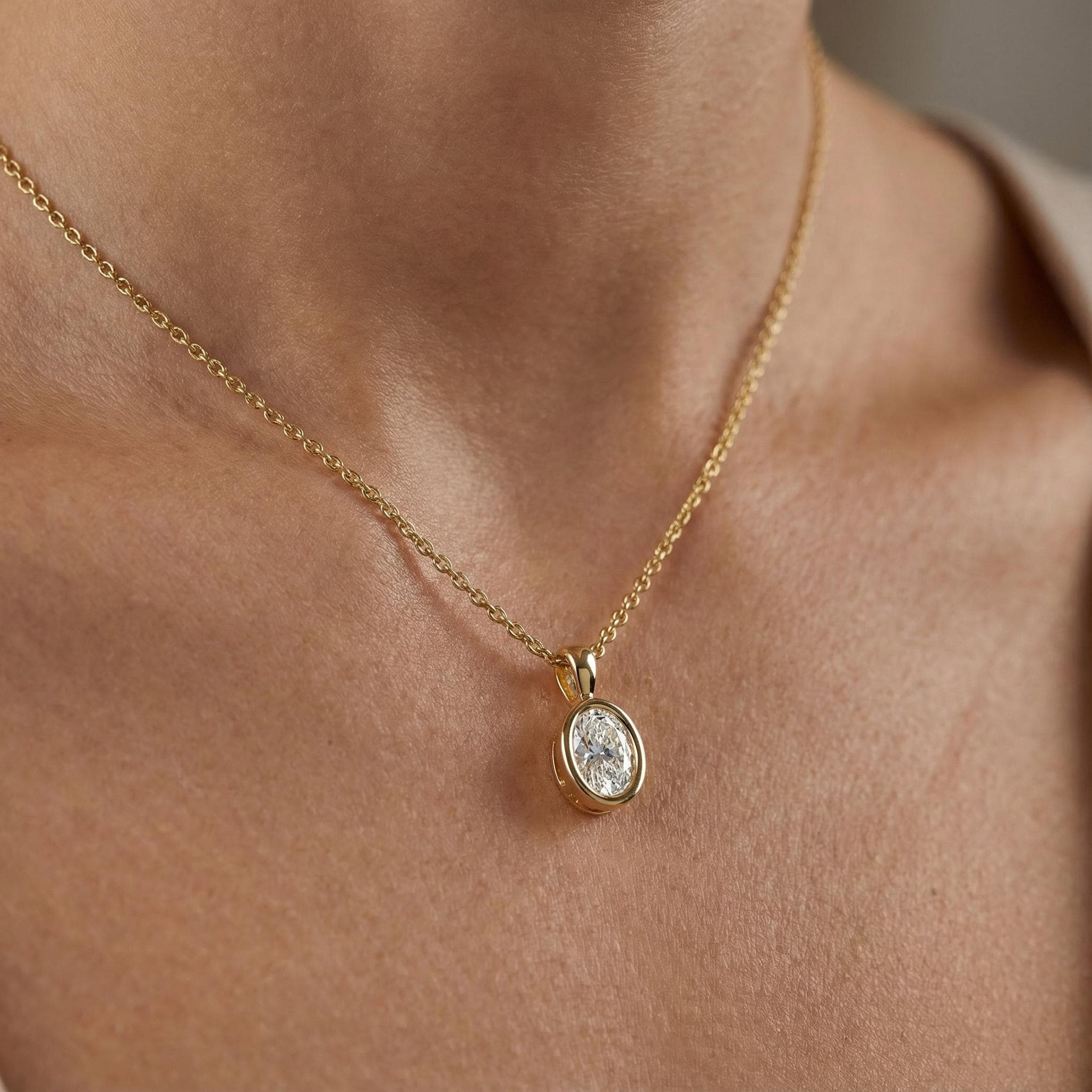 14K Gold Diamond Bezel Pendant  Elegant Oval Cut Necklace  Dainty Modern Minimalist Gift For Her By JIORE