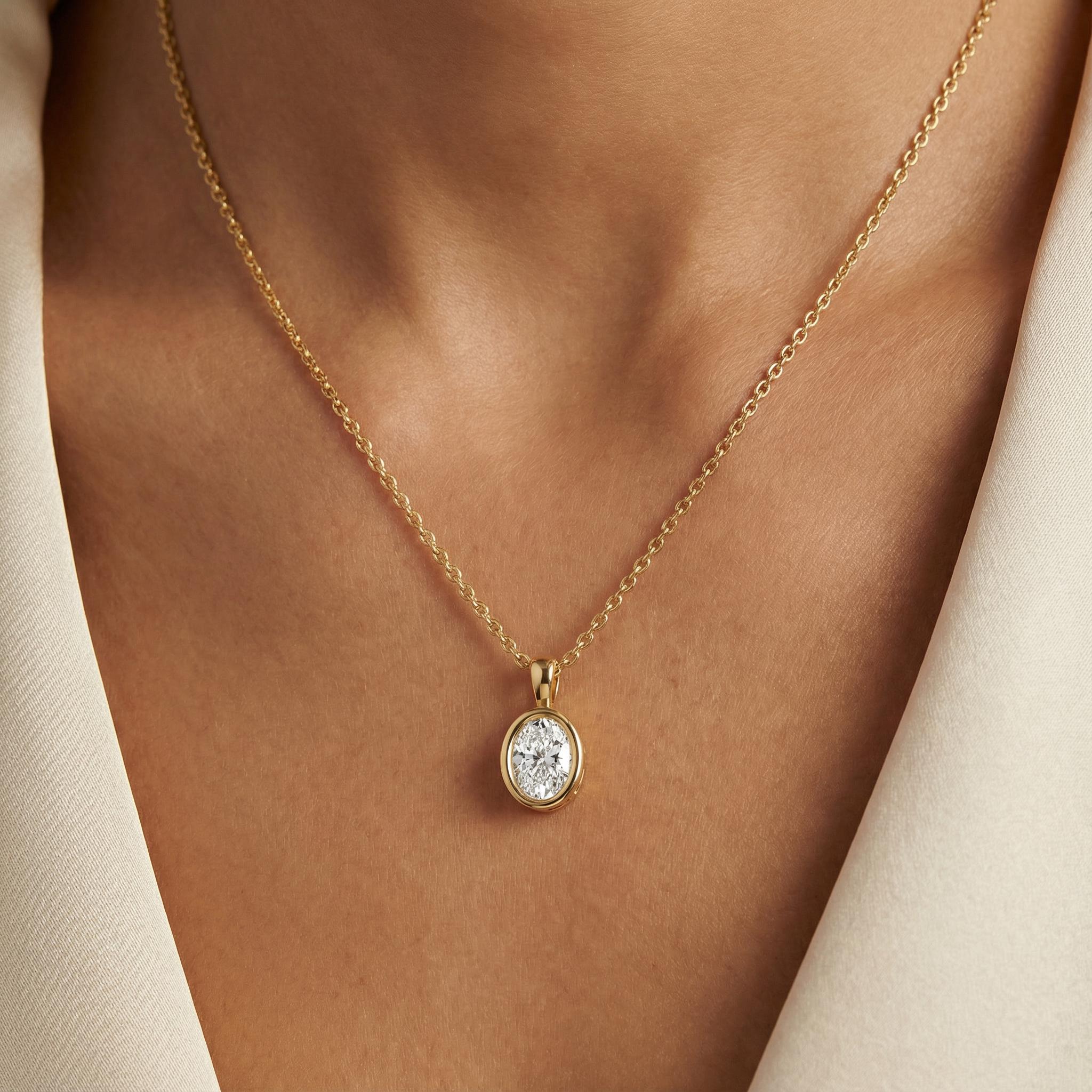 14K Gold Diamond Bezel Pendant  Elegant Oval Cut Necklace  Dainty Modern Minimalist Gift For Her By JIORE