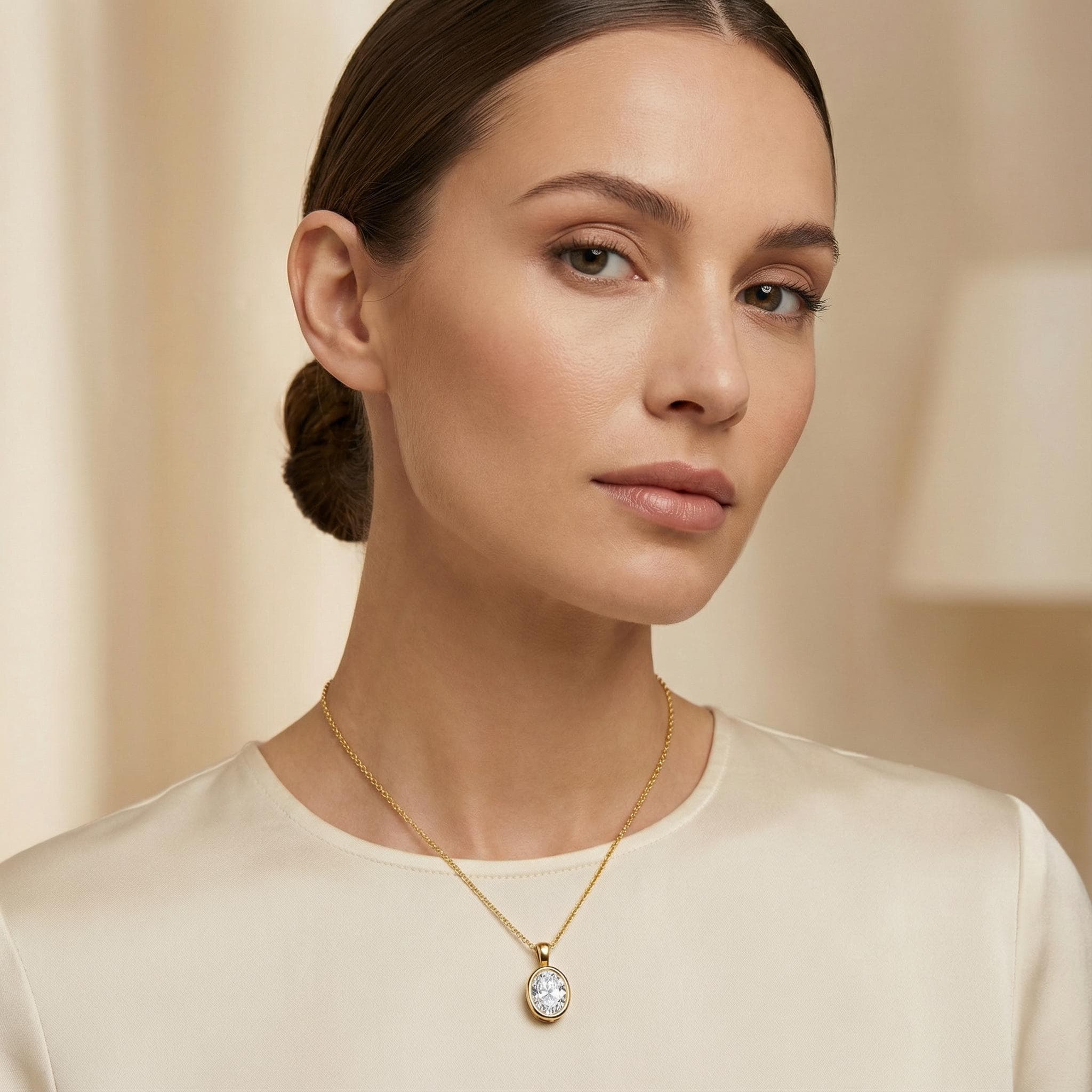 14K Gold Diamond Bezel Pendant  Elegant Oval Cut Necklace  Dainty Modern Minimalist Gift For Her By JIORE