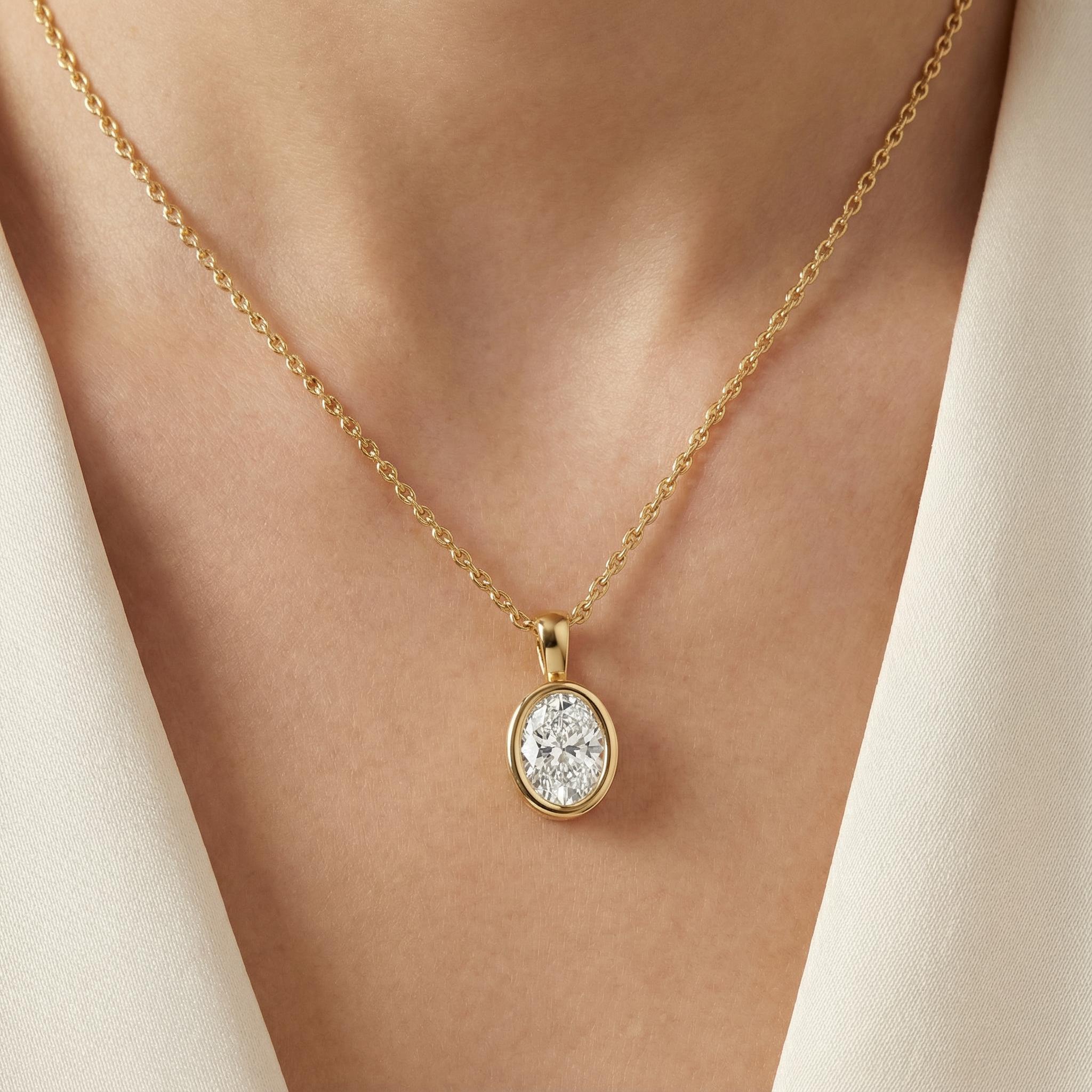 14K Gold Diamond Bezel Pendant  Elegant Oval Cut Necklace  Dainty Modern Minimalist Gift For Her By JIORE