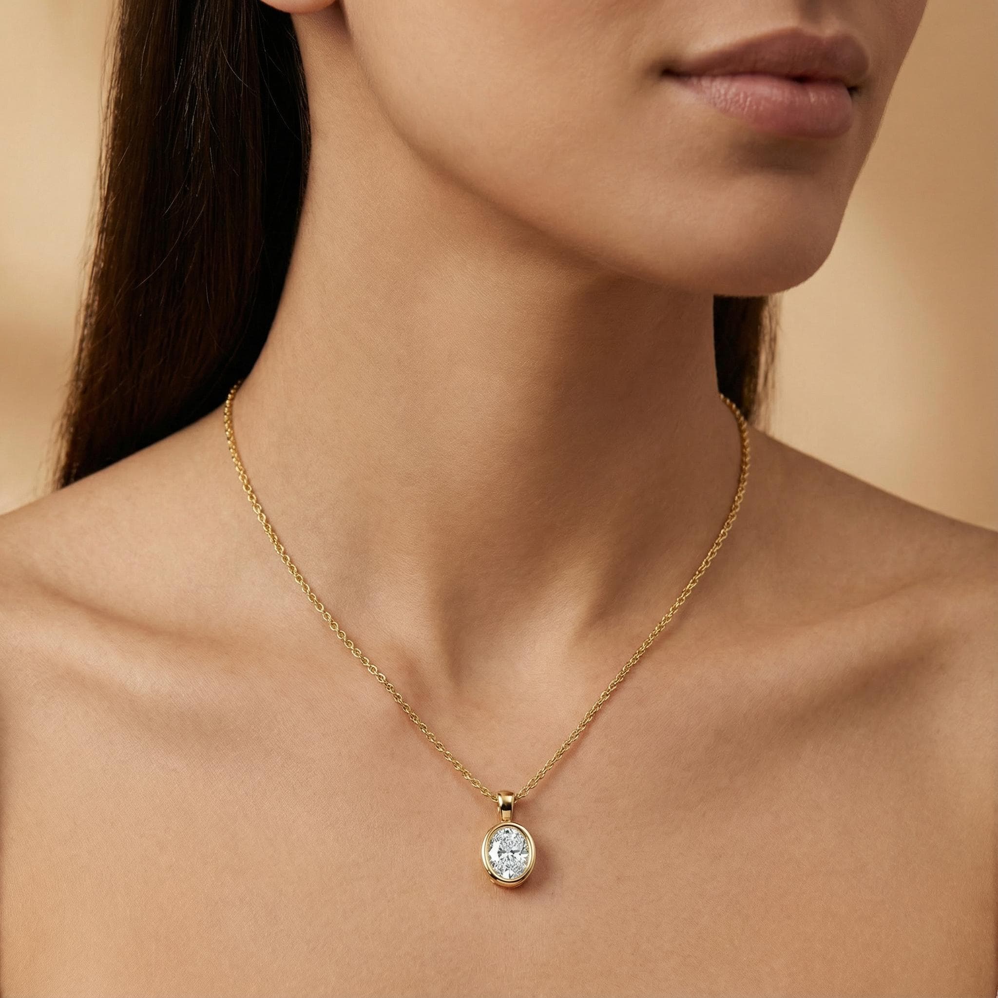 14K Gold Diamond Bezel Pendant  Elegant Oval Cut Necklace  Dainty Modern Minimalist Gift For Her By JIORE