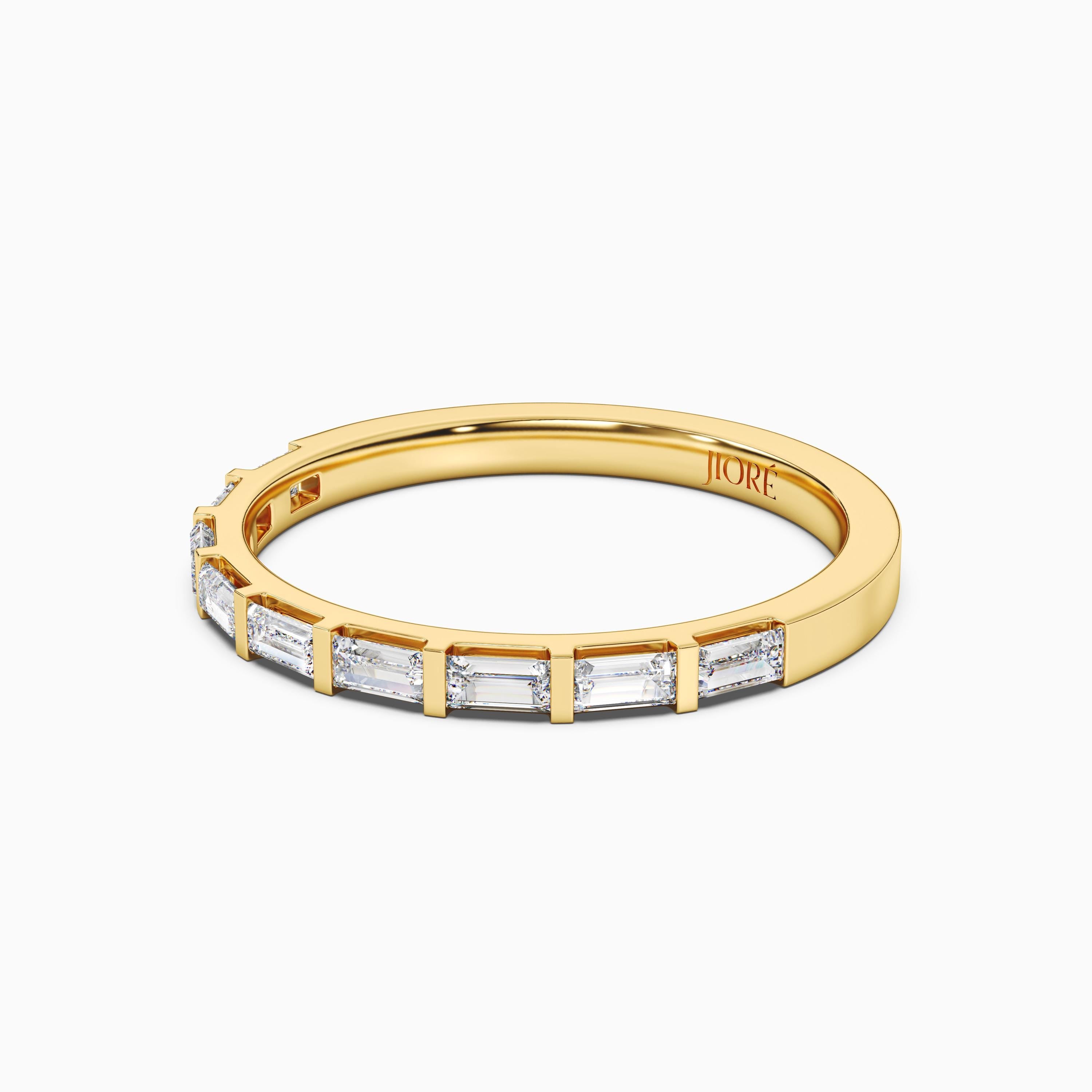 Baguette Diamond Half Way Eternity Stackable Wedding Band Ring 14K Solid Gold Bar Set