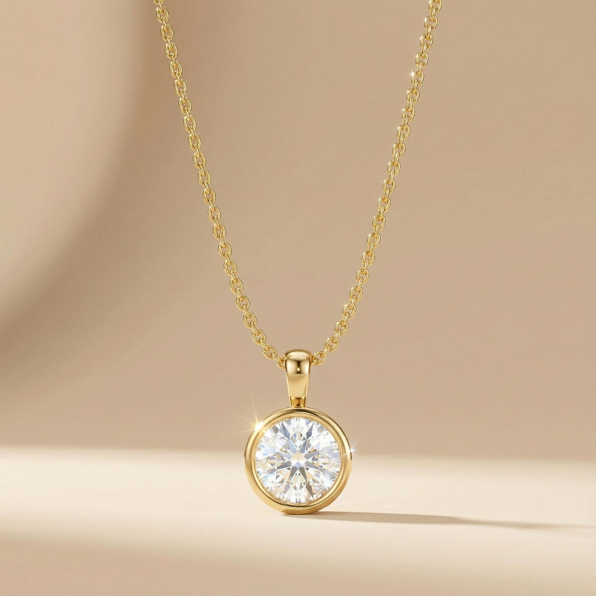 14K Gold Diamond Bezel Pendant  Elegant Round Brilliant Cut Necklace  Dainty Modern Minimalist Gift For Her By JIORE