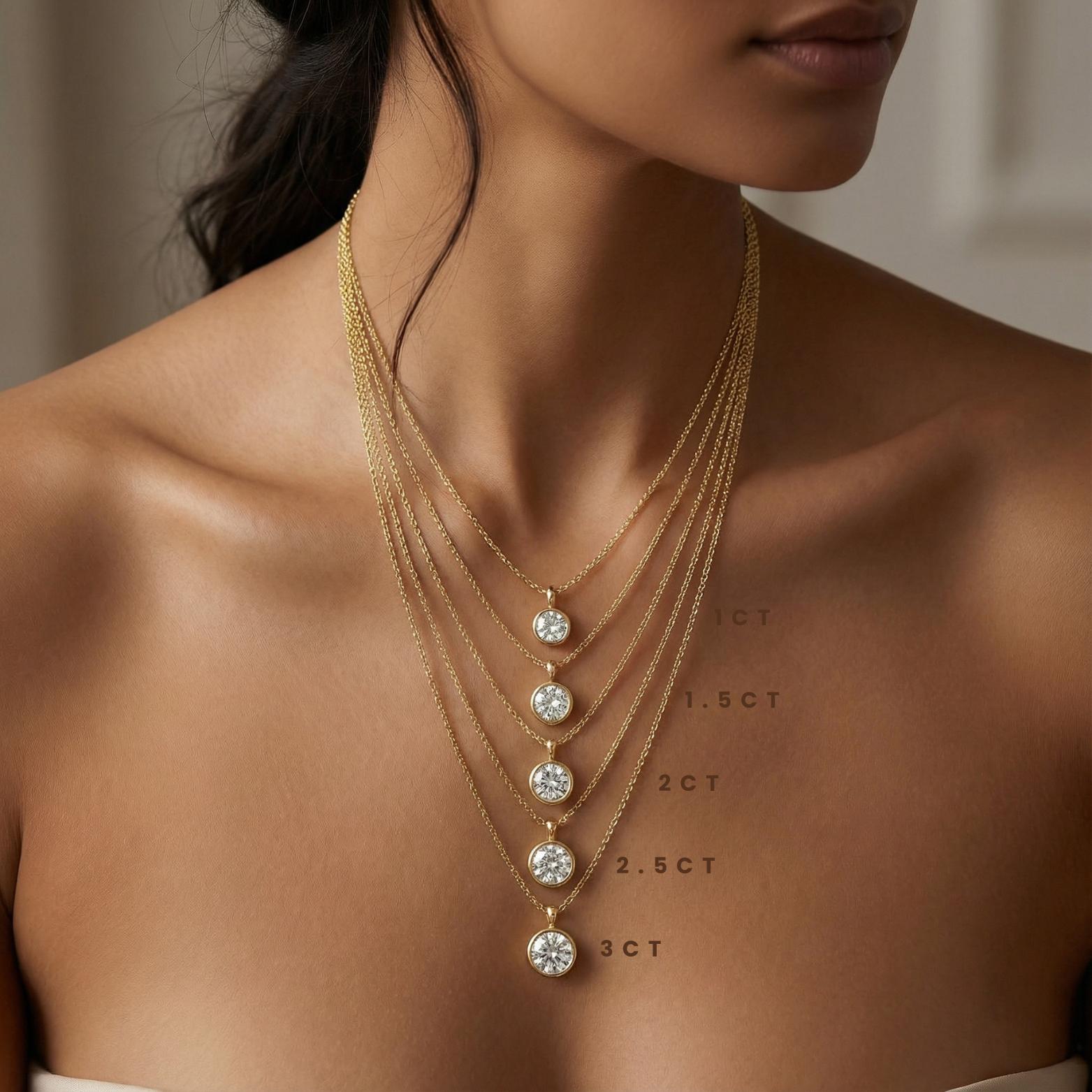14K Gold Diamond Bezel Pendant  Elegant Round Brilliant Cut Necklace  Dainty Modern Minimalist Gift For Her By JIORE