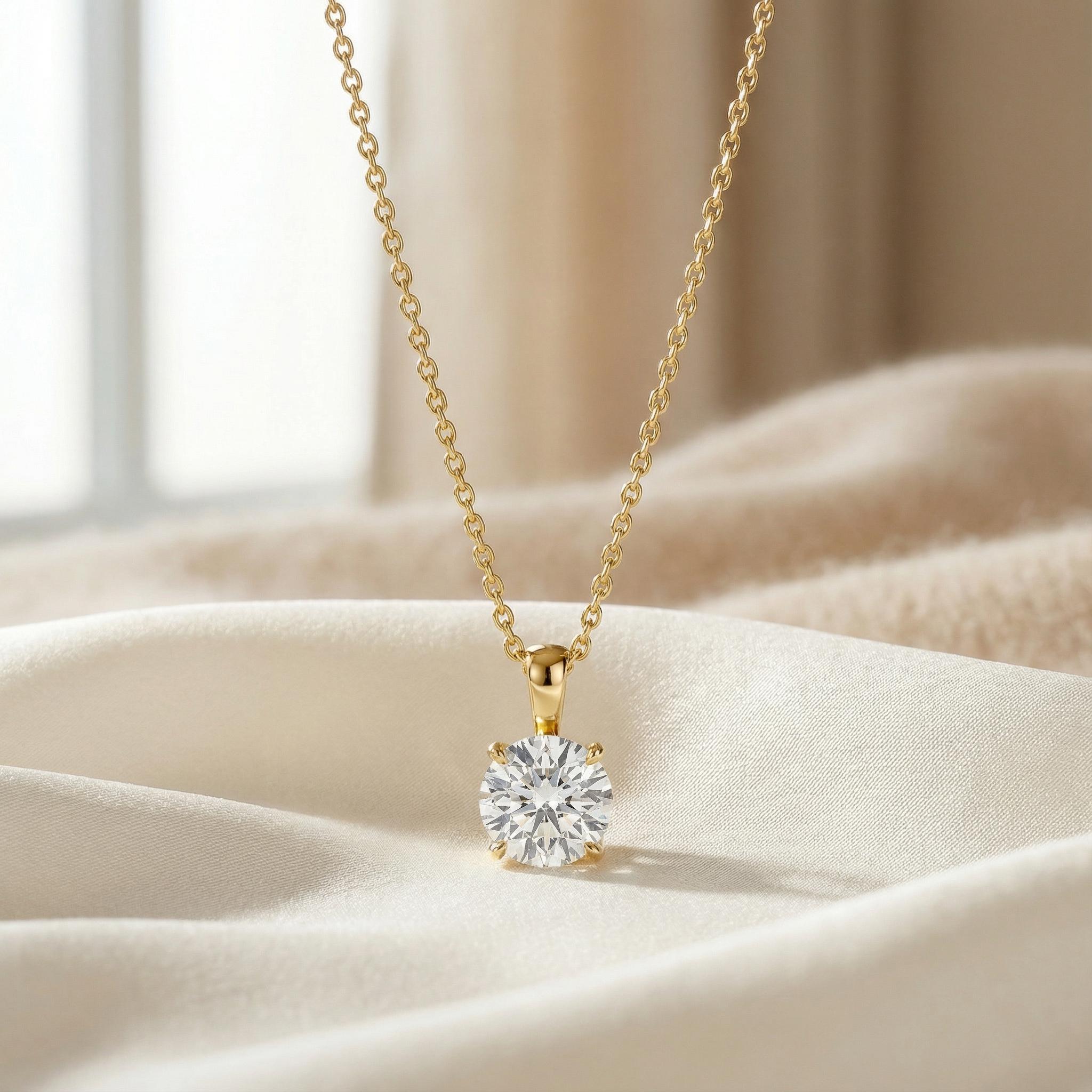 14K Gold Diamond Prong Pendant  Elegant Round Brilliant Cut Necklace  Dainty Modern Minimalist Gift For Her By JIORE