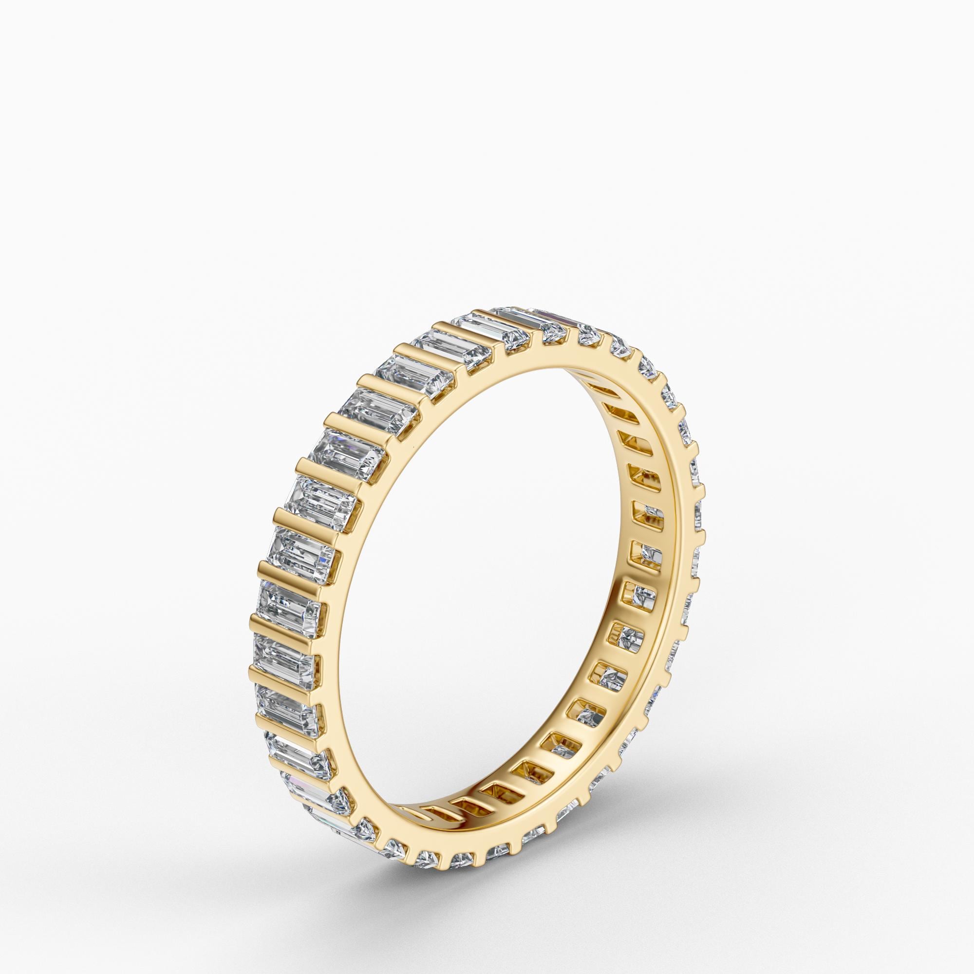 Baguette Cut Vertical Diamond Full Eternity Wedding Band Ring 14K Solid Gold Bar Set