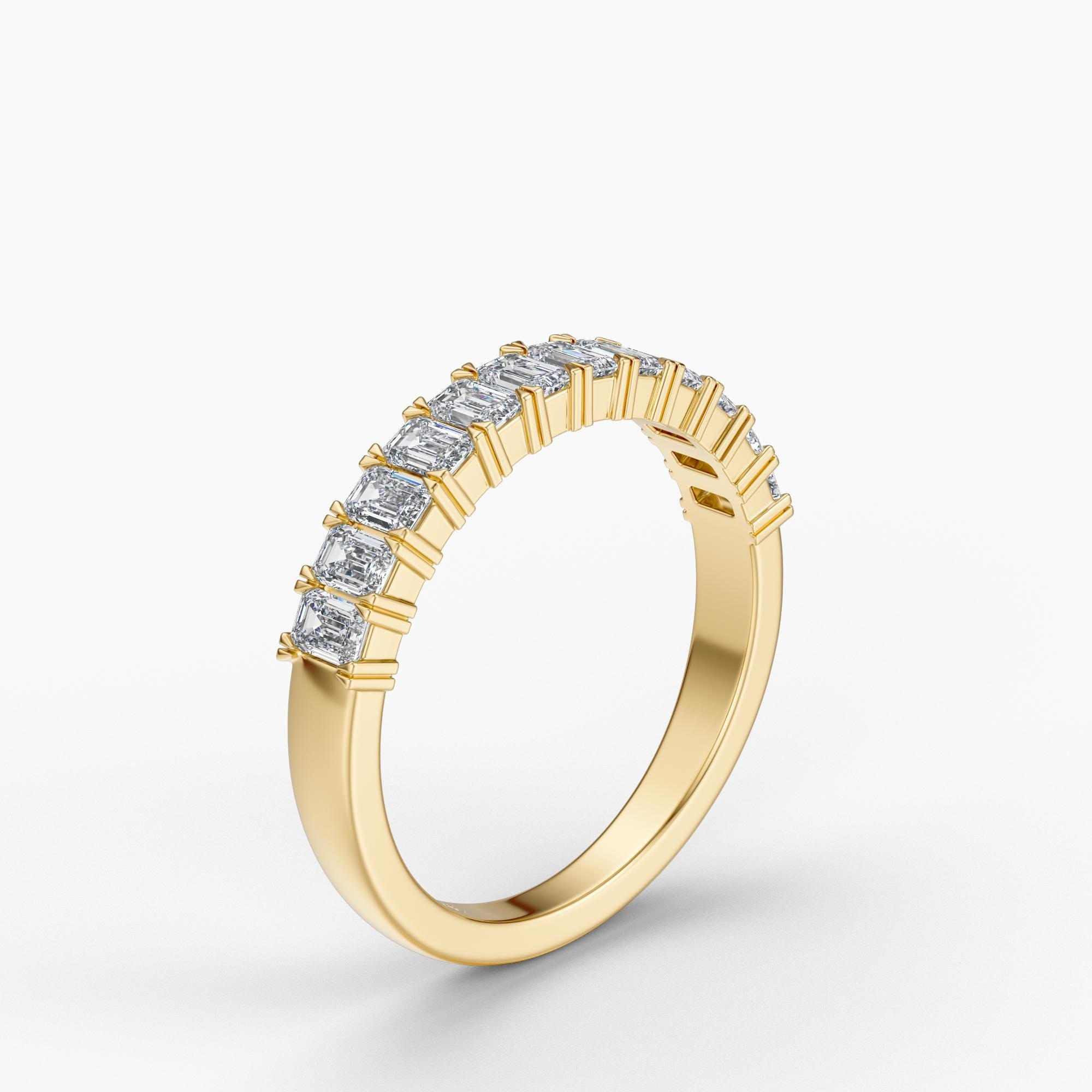 Emerald Cut Vertical Diamond Half Way Eternity Wedding Band Ring 14K Solid Gold