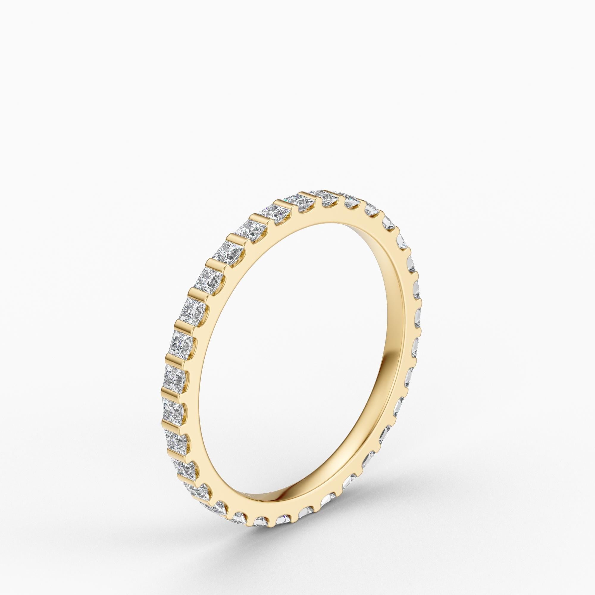 Princess Cut Diamond Full Eternity Dainty Wedding Band Ring 14K Solid Gold Bar Set