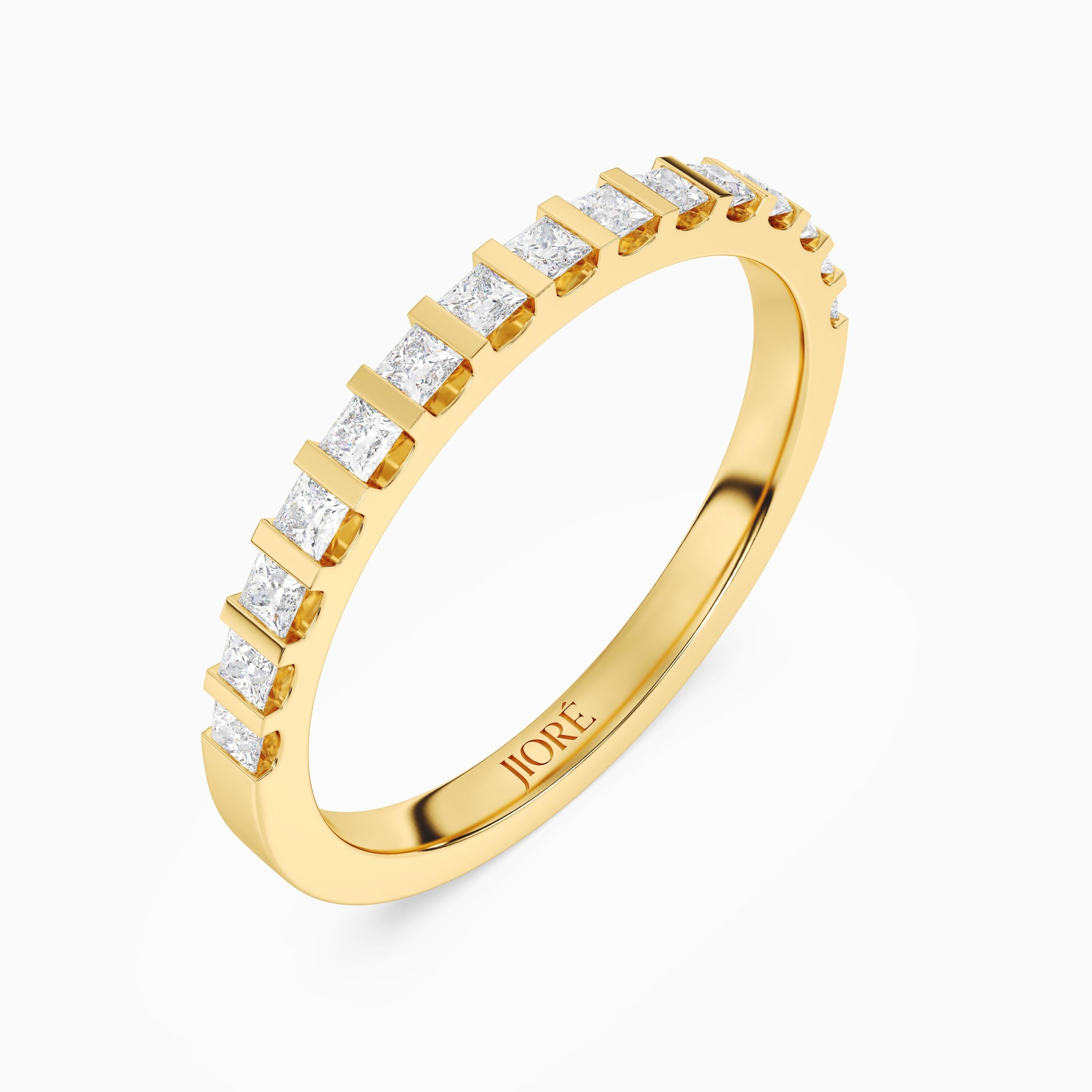 Princess Cut Diamond Half Way Eternity Wedding Band Ring 14Kt Gold Bar Set