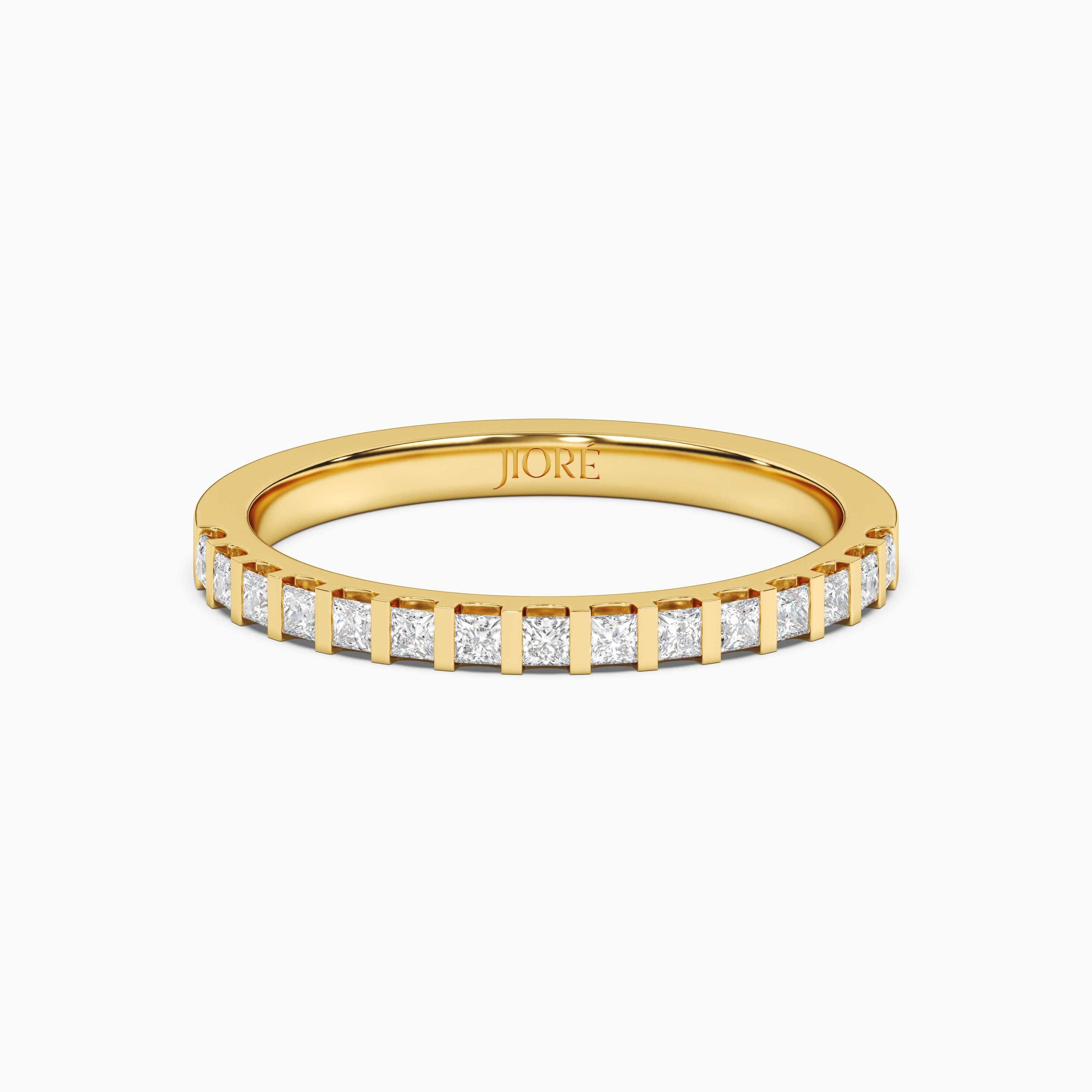 Princess Cut Diamond Half Way Eternity Wedding Band Ring 14Kt Gold Bar Set