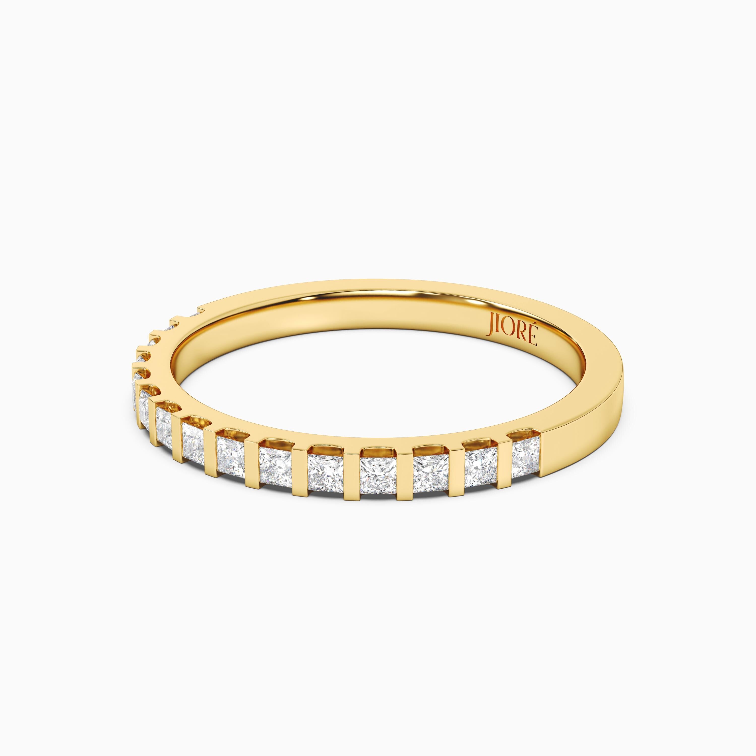 Princess Cut Diamond Half Way Eternity Wedding Band Ring 14Kt Gold Bar Set